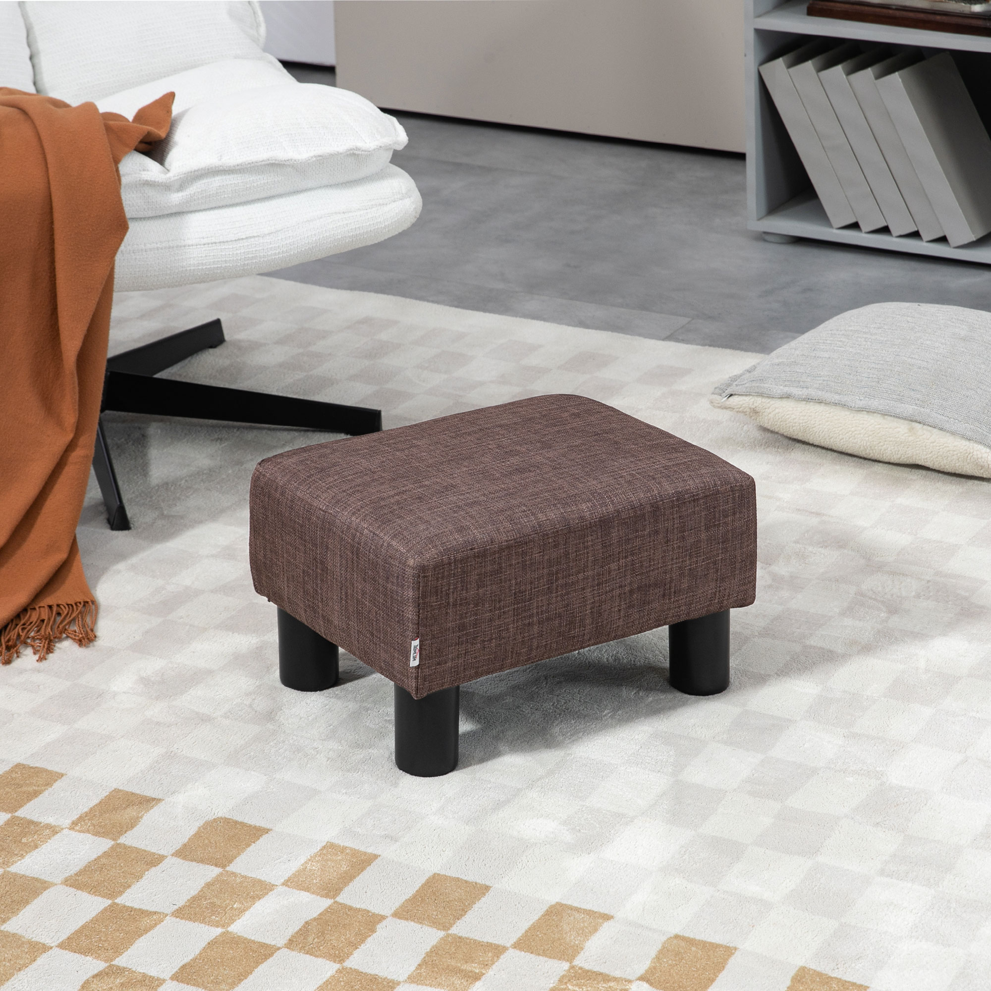 HOMCOM Hocker mit Stoffbezug in Leinenoptik, bis 110 kg, braun, 40 x 30 x 24cm
