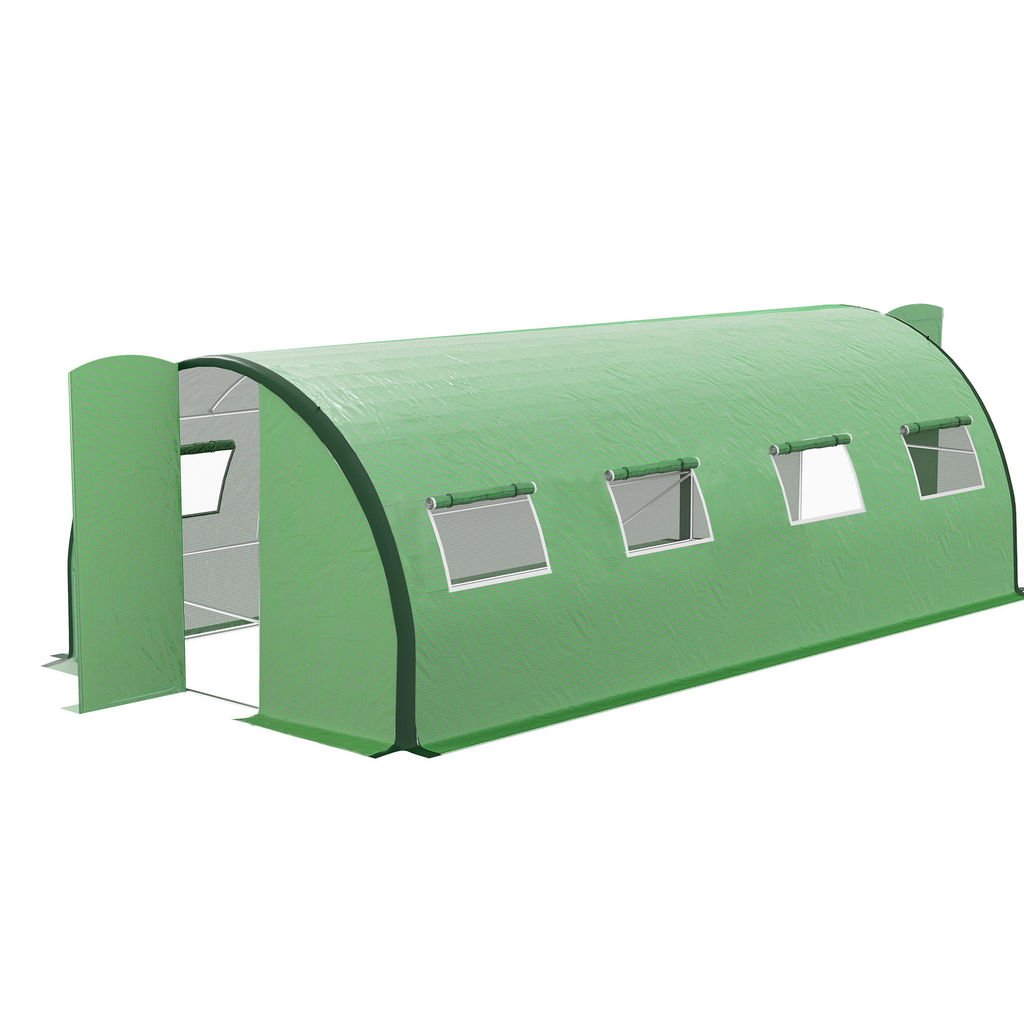 Outsunny Garten Gewächshaus Tunnel Tunnelgewächshaus 18 m² 8 Fenster 2 Gelenktüren PE-Plane Struktur aus verzinktem Eisen grün