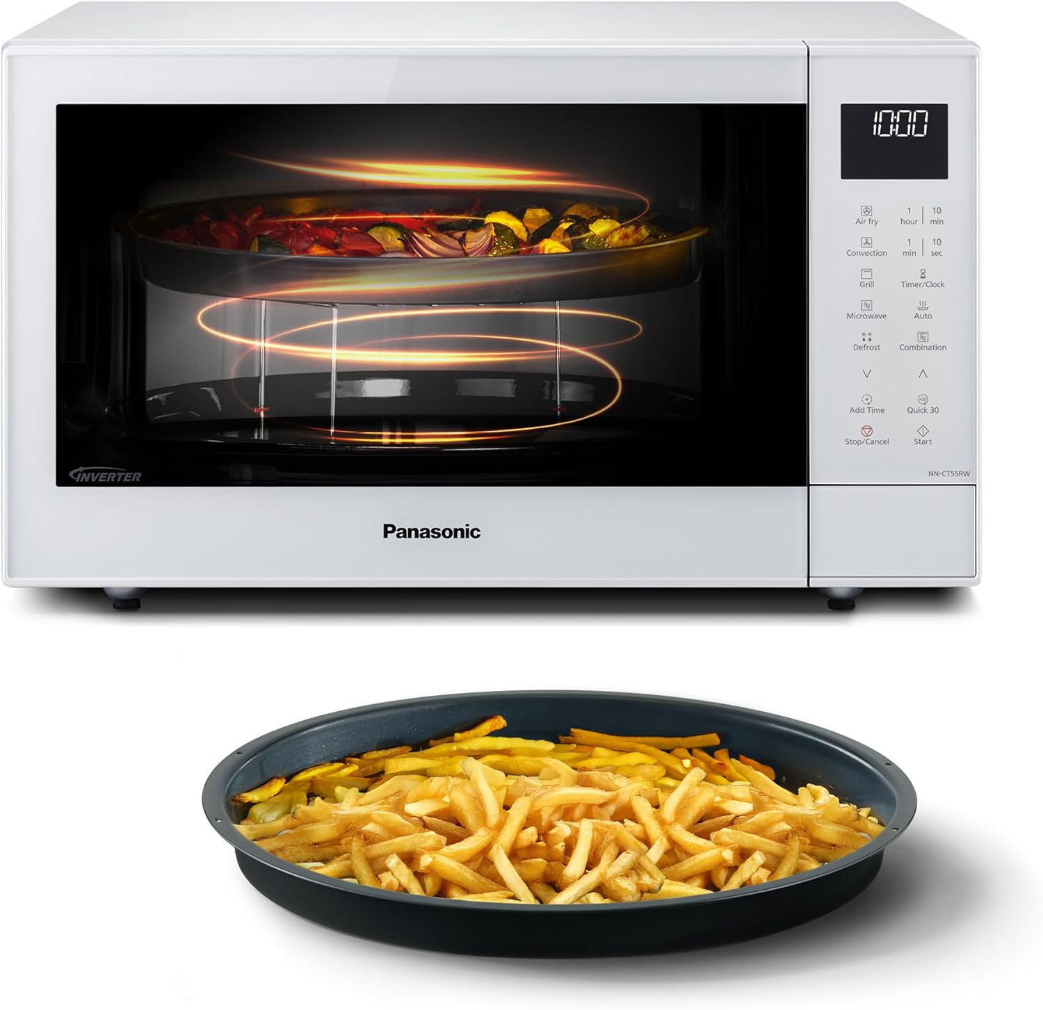 Panasonic NN-CT55RWEPG Friggitrice ad Aria e Forno a Microonde Combinato 4 in 1 da 27 L, Inverter da 1000W, Grill da 1300W, Convezione, Airfryer, 19 Programmi Automatici, Bianco
