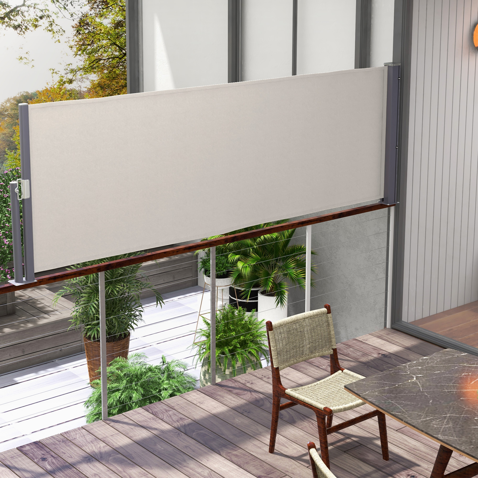 Outsunny Seitenmarkise, Seitenrollo, ausziehbar, Sichtschutz, Aluminium/Polyester, 3 x 1 m, Hellgrau