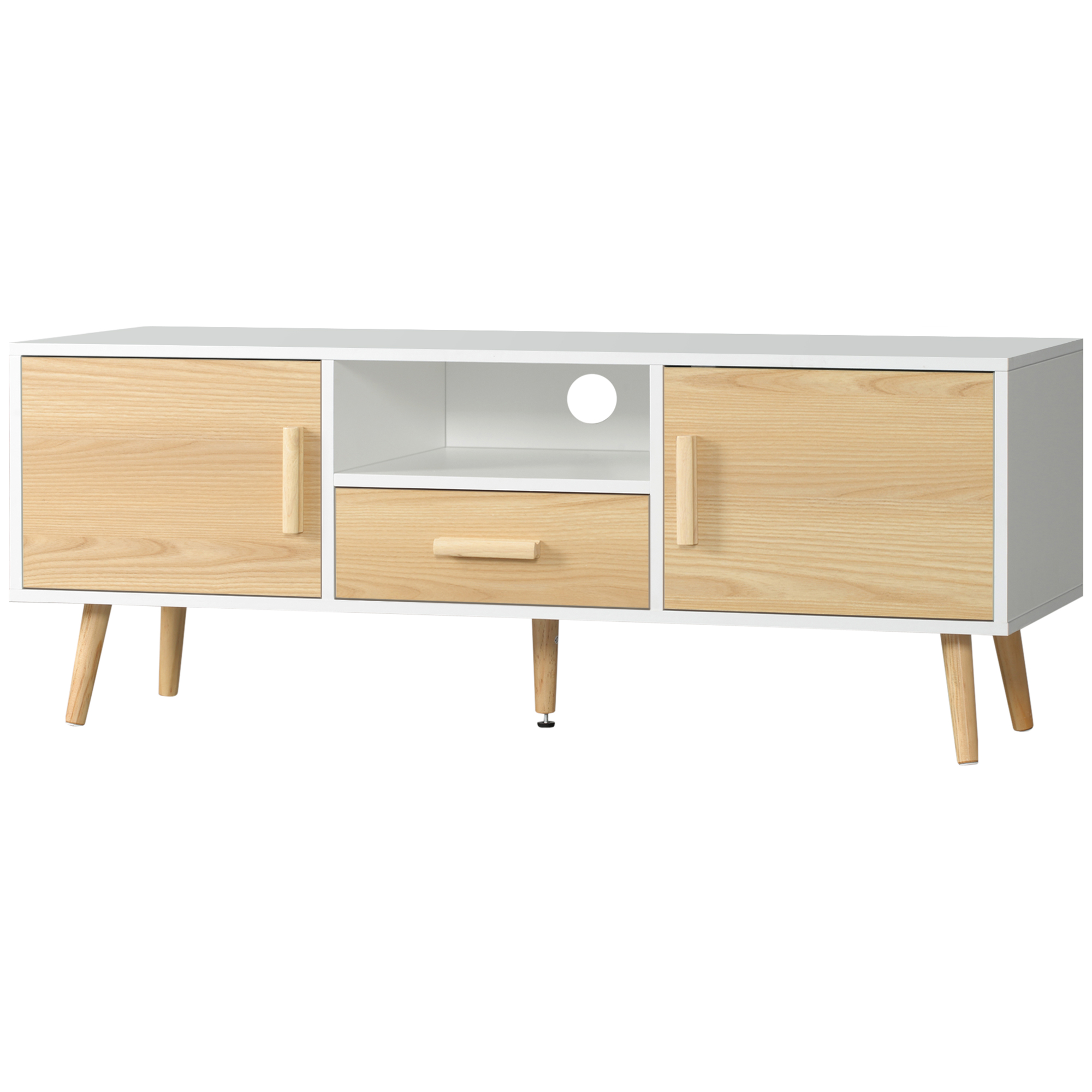 HOMCOM TV-Möbel TV-Bank TV-Ständer für Fernseher bis zu 46 Zoll im skandinavischen Stil mit 1 Schublade, 2 Schränken, 1 Nische, 1 Kabeldurchlass - 120 x 37 x 45,5 cm