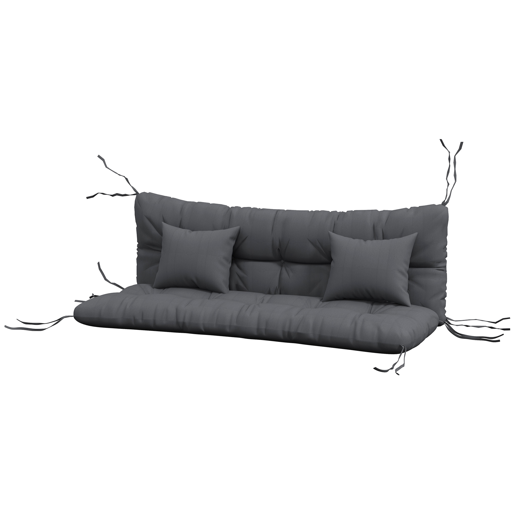 Outsunny 4er-Set Sitzkissen, 150x50 cm wasserabweisend Stuhlkissen mit Bindebänder, 10cm dick Dunkelgrau