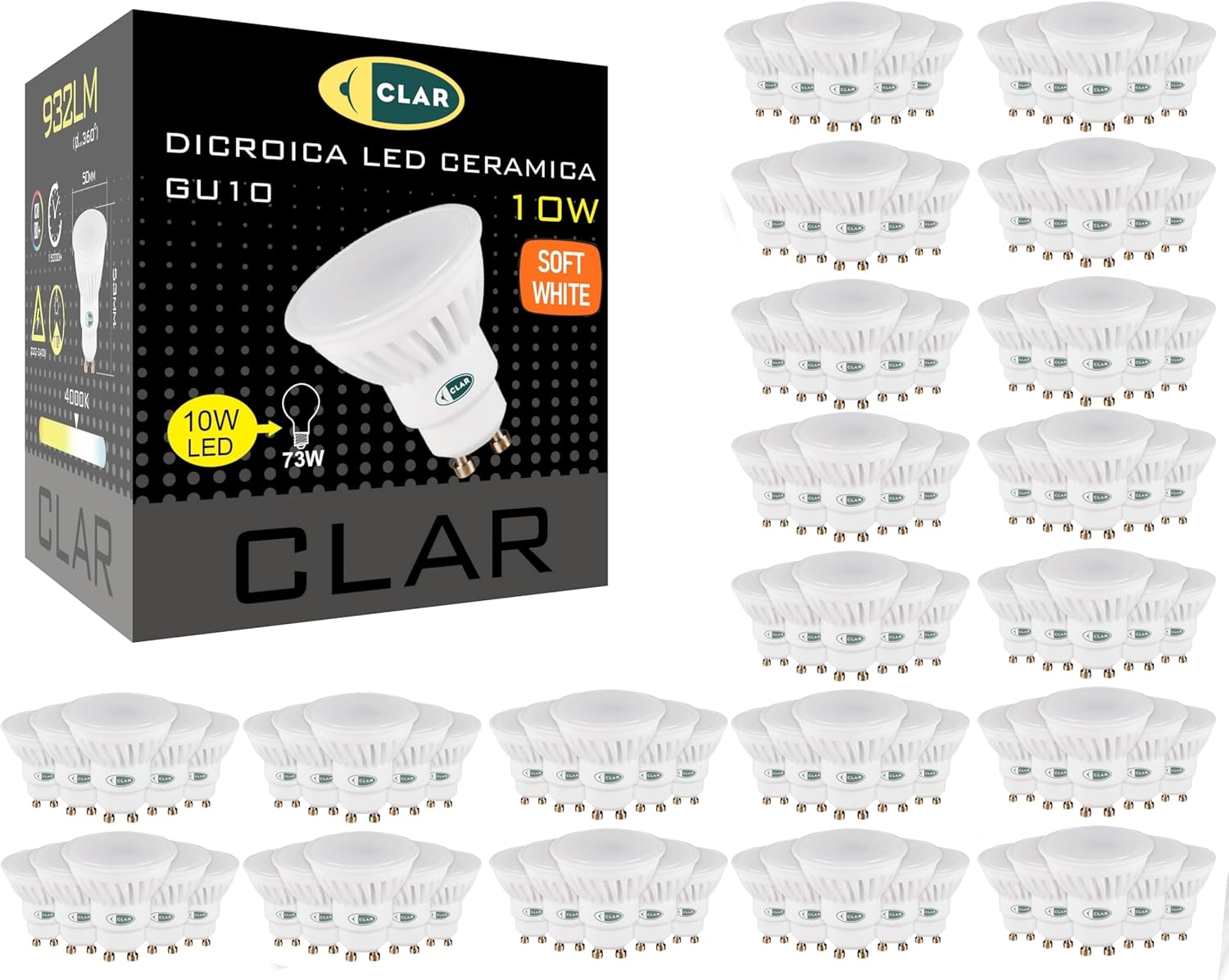 CLAR - GU10 LED Leuchtmittel 10W, LED Lampe GU10, Warmweiß 3000K (Pack 100)
