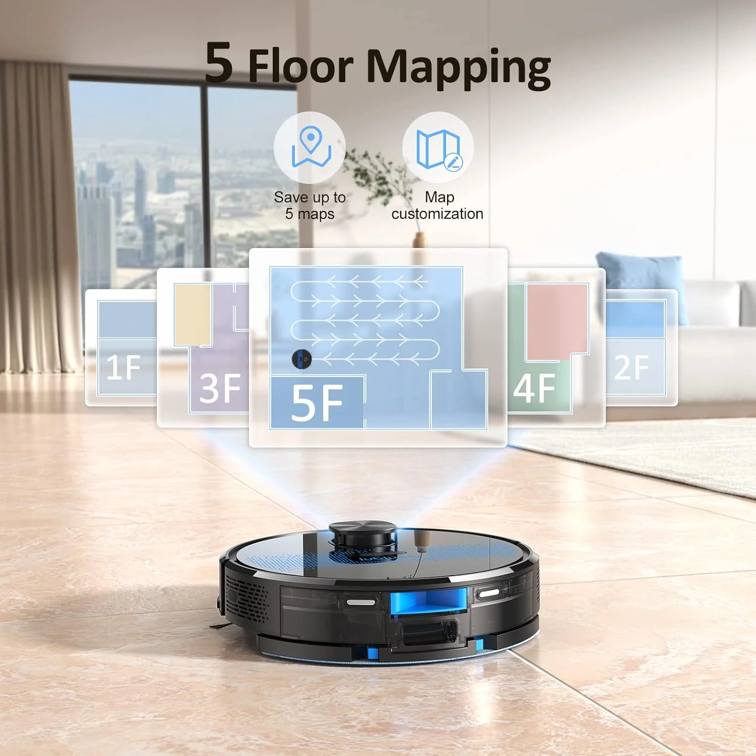 Lubluelu Saugroboter mit Wischfunktion 2-1, 4000Pa Staubsauger Roboter Lasernavigation mit 5 Karten, 55 dB Roboterstaubsauger mit APP Steuerung, Ideal für Tierhaare, Teppiche, Hartböden, Blau (SL60D)