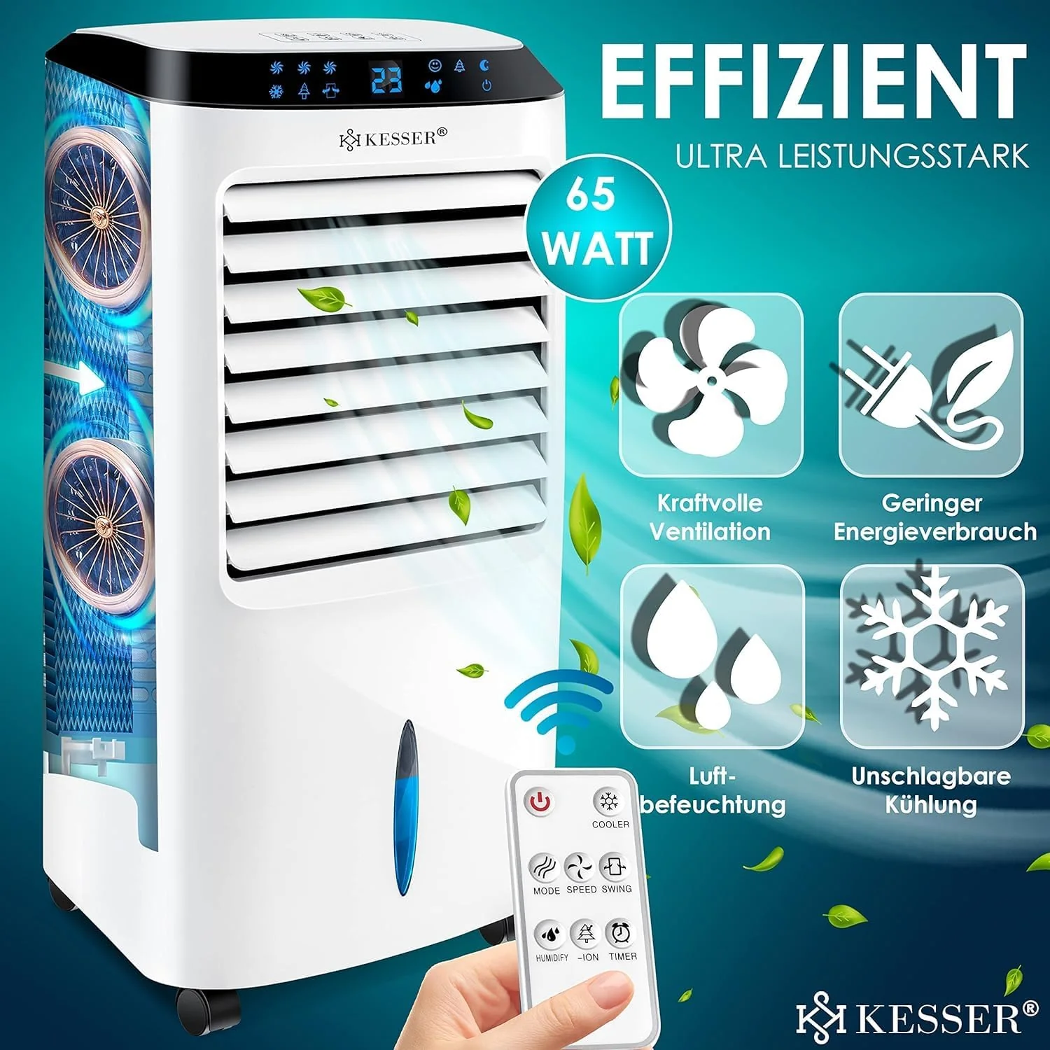 KESSER 4-in-1 Mobiele Airco | Afstandsbediening | Klimaatregelaar | Ventilator Airconditioning | Timer | 3 Niveaus | Ionisator Luchtbevochtiger | Luchtkoeler |