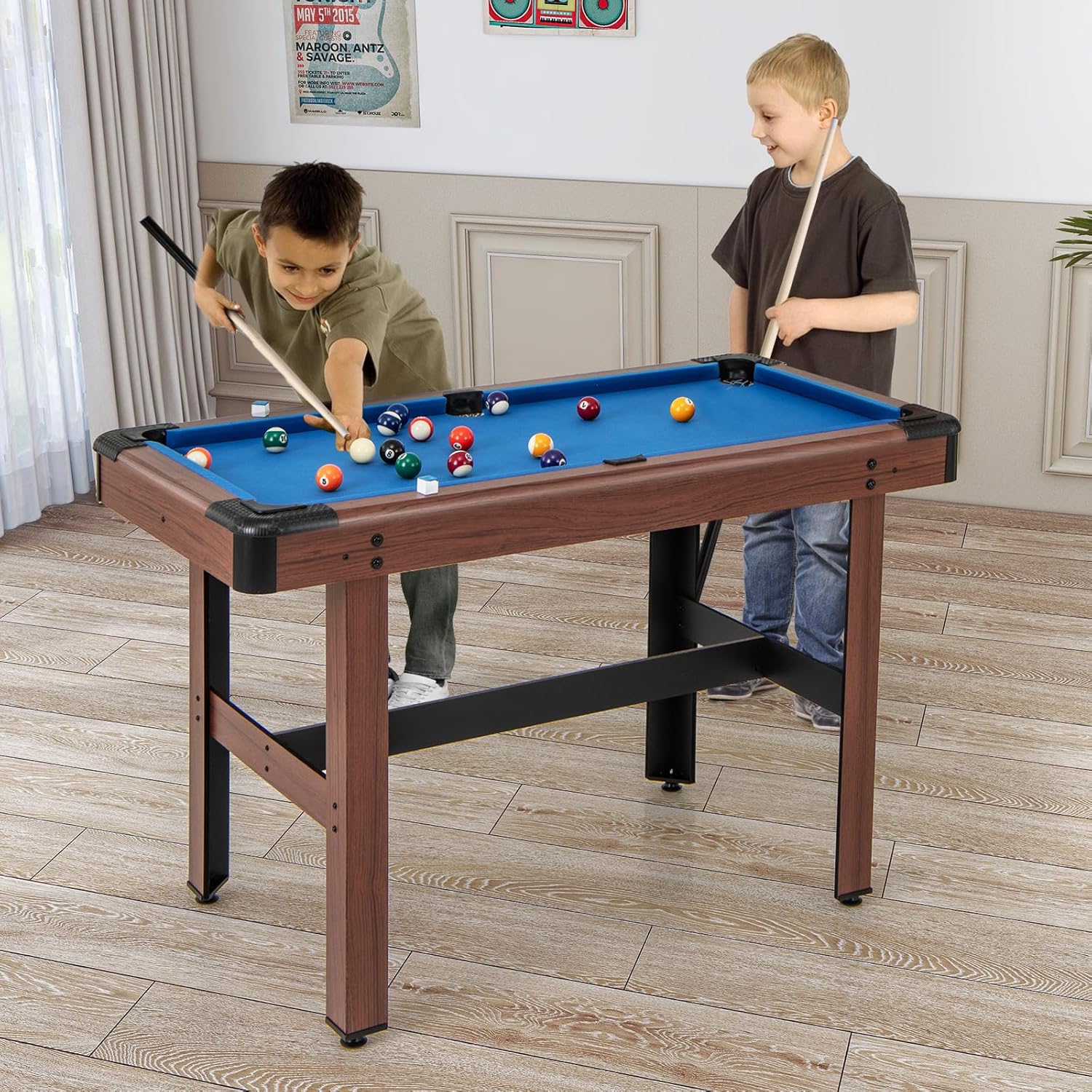 COSTWAY Tavolo da Biliardo, Tavolo da Gioco Biliardo in Legno con Set di Palline 2 Steccette 2 Gessi Triangolo Spazzola, Mini Tavolo da Biliardo per Sala Giochi bar Palestra, 122x61x76 cm