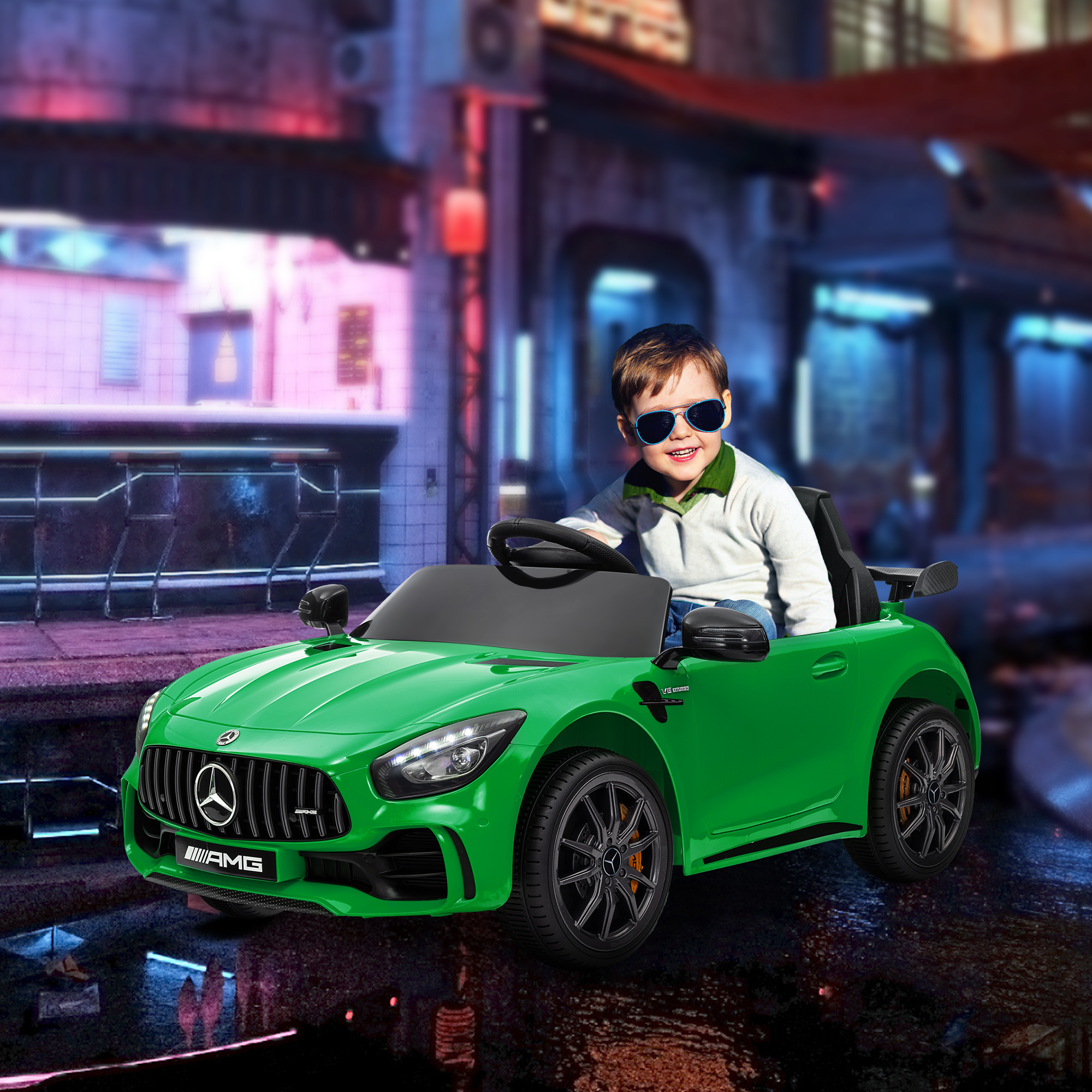 AIYAPLAY Elektrisch Kinderauto, Mercedes, 3-5 km/u, Afstandsbediening, Licht & Muziek, Groen