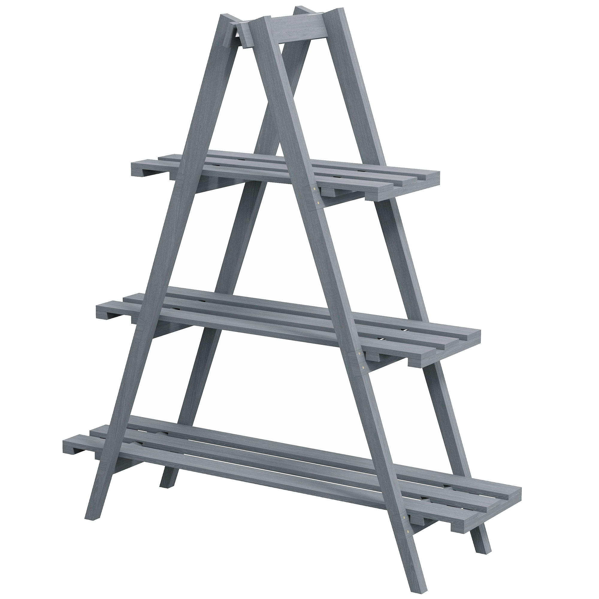 Outsunny Vertikaler Pflanzenständer mit 3 Ebenen aus Tannenholz, 100x36x112 cm, Grau