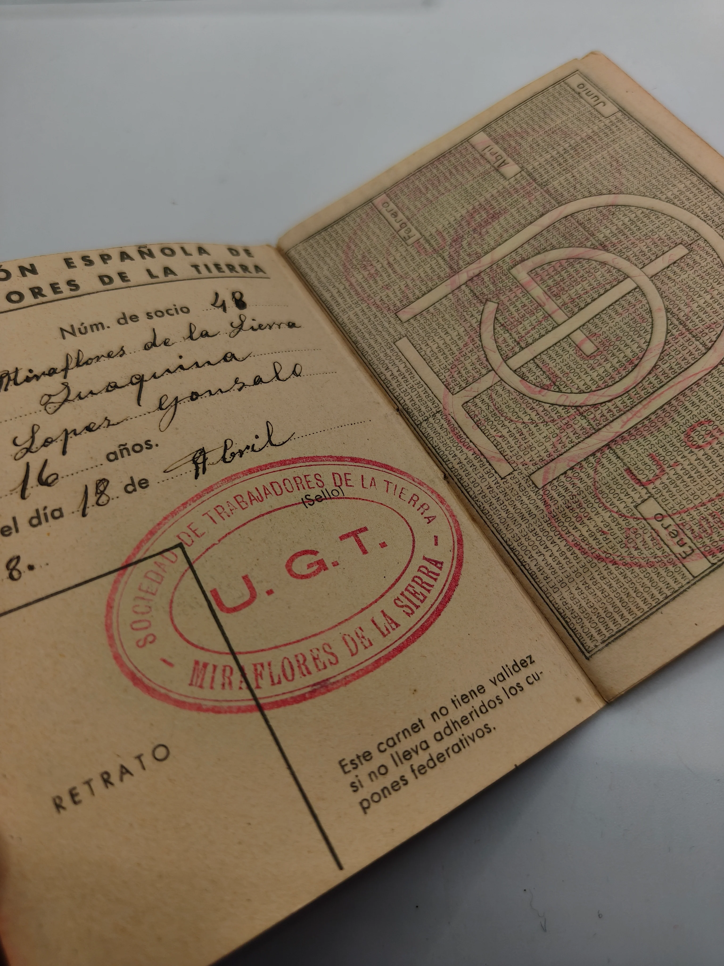 Lote carnet parche UGT. II Rep��blica espa?ola.