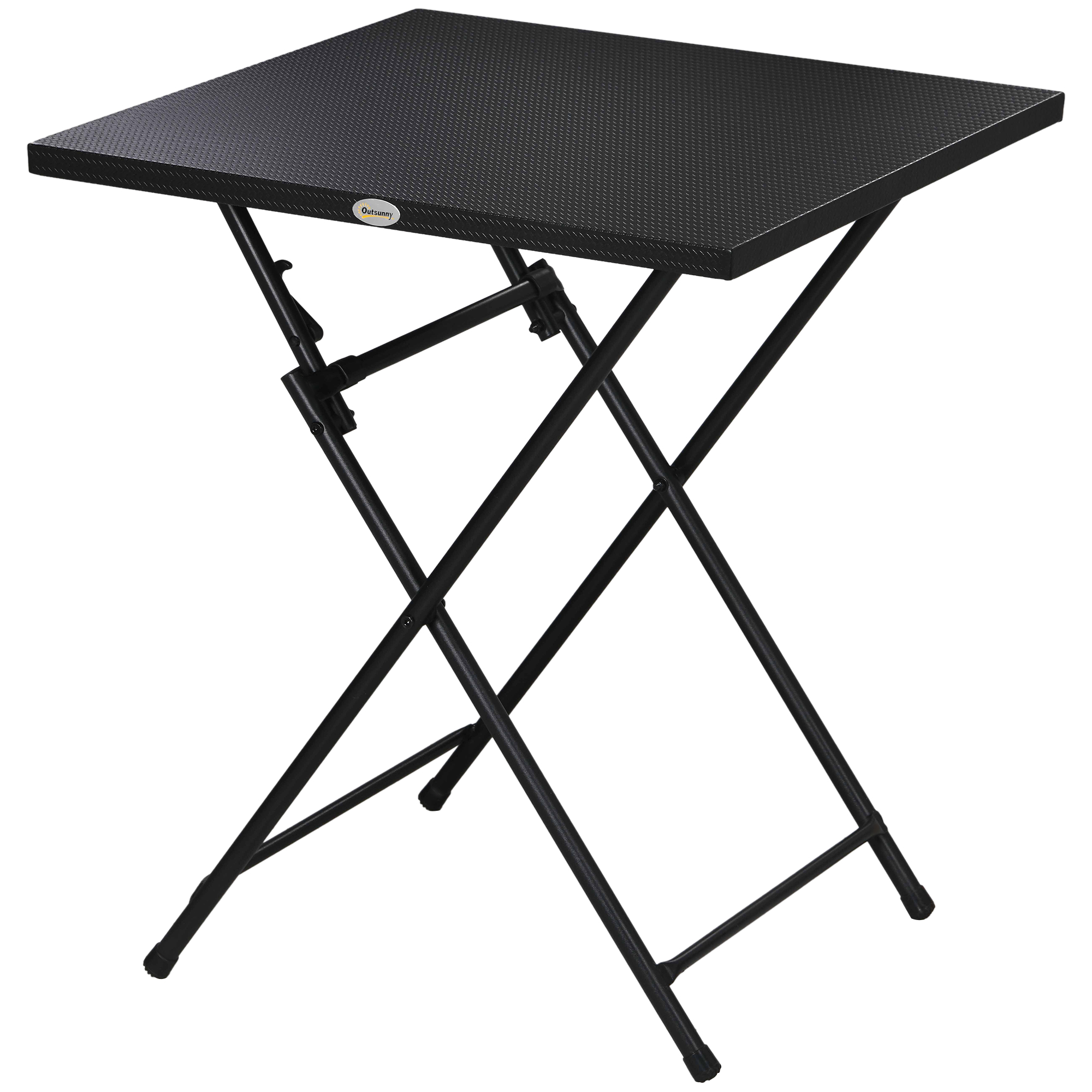 Outsunny Klappbarer Outdoor-Beistelltisch aus Stahl mit rutschfesten Füßen, 60x60x71 cm, Schwarz