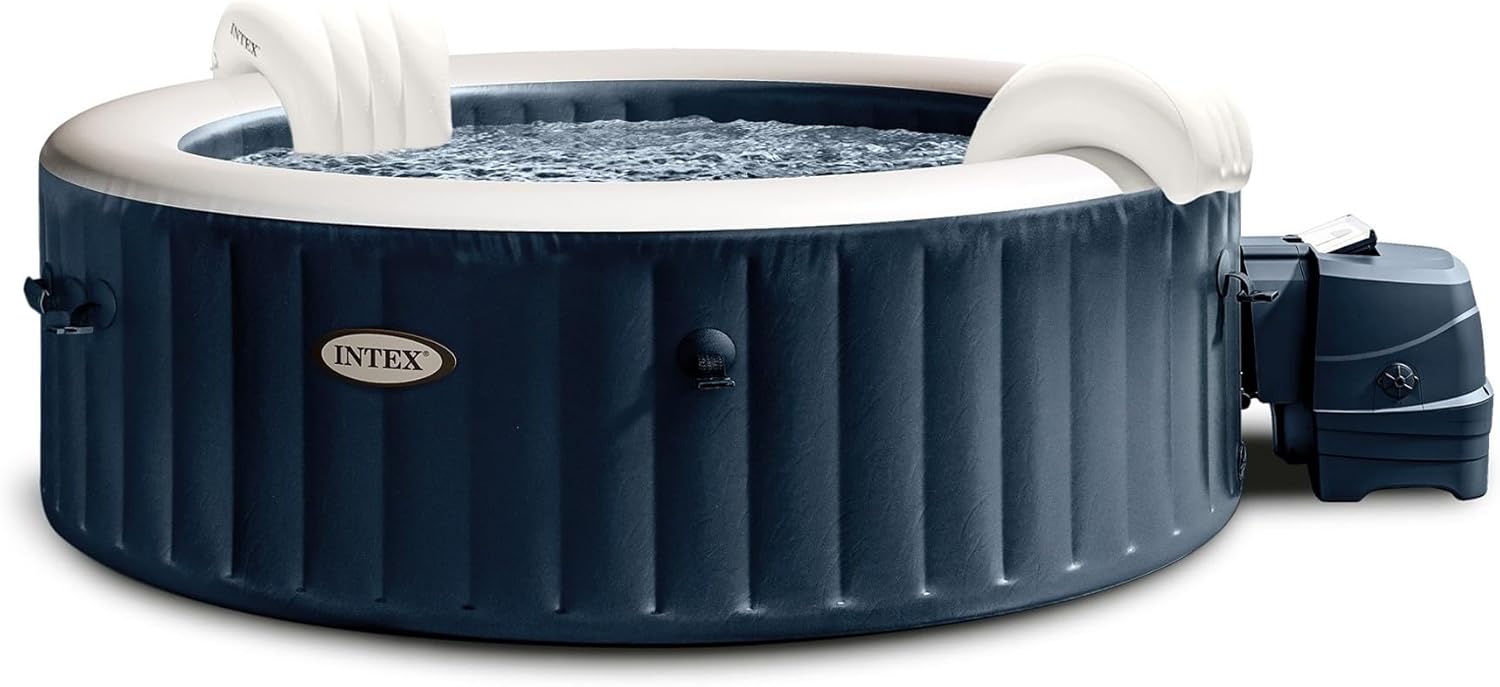 Intex 28432EX - PureSpa Vasca Idromassaggio Gonfiabile Bubble Massage, 6 posti, 170 Getti, Riscaldatore, PVC, Blu Navy, 216x71 cm