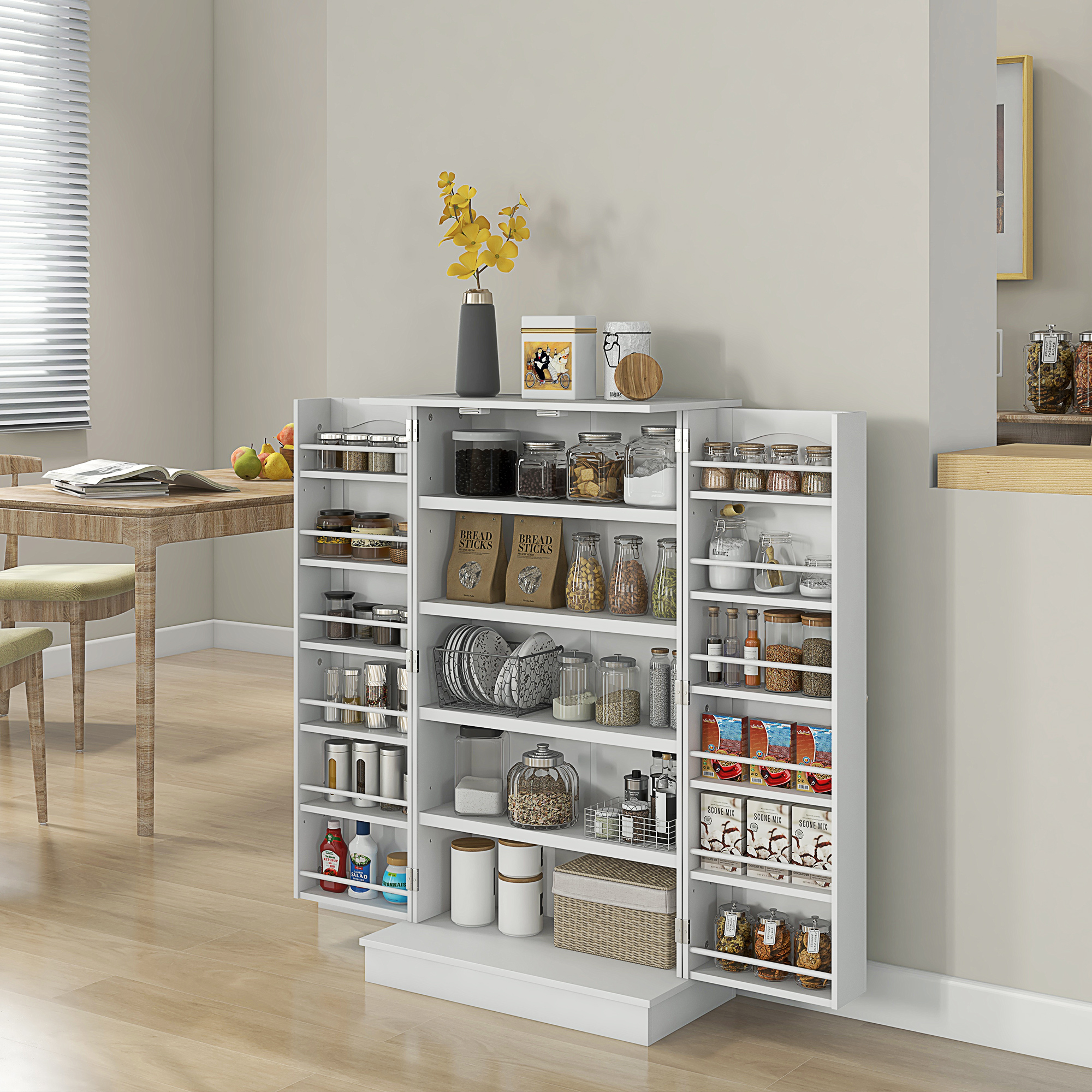 HOMCOM Küchenschrank Speisekammer 2 Türen mit 5 Regalen und 12 Gewürzregalen - 60 x 30 x 104 cm - weiß