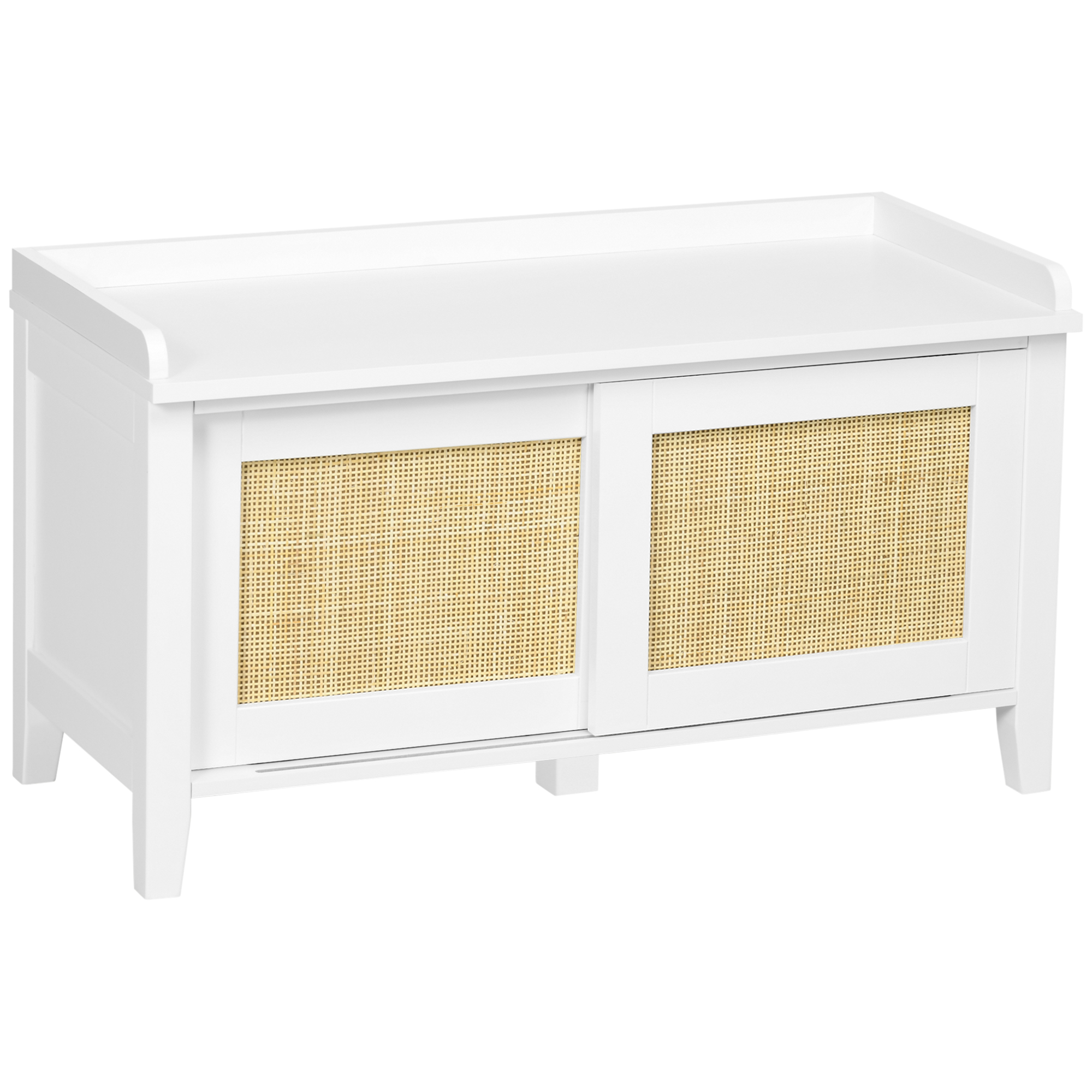 HOMCOM Schuhbank Aufbewahrungsmöbel mit Schiebetür und geflochtenen Rattanfronten 80 x 35 x 45 cm weiß