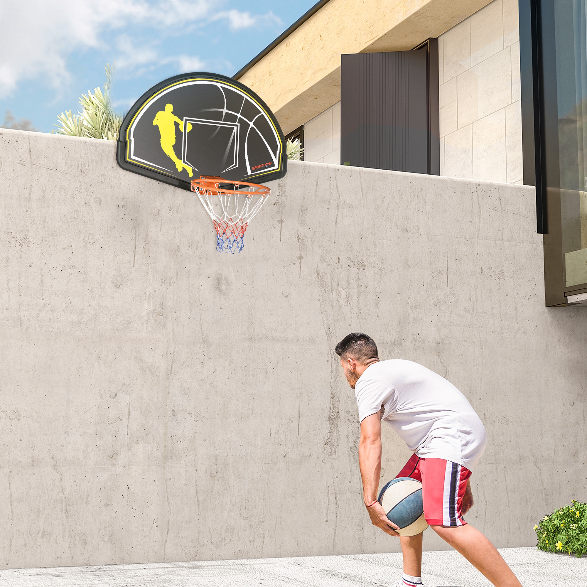 SPORTNOW Wand-Basketballkorb mit speziellem Korb Innen- und Außenbereich 70 x 110 x 90 cm Schwarz