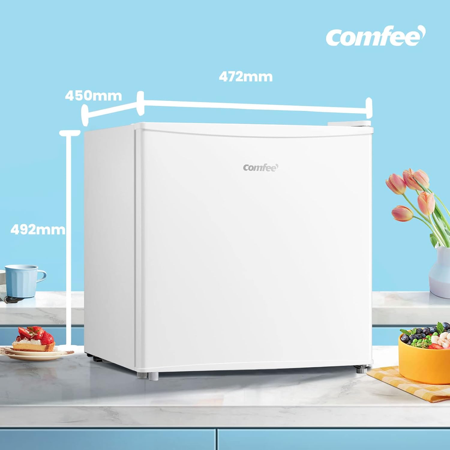 COMFEE RCU40WH3EU(E) 31L Mini Gefrierschrank mit Inverter-Kompressor, D-Energieeffizienz, 4-Sterne-Gefrierleistung, Leise 39 dB, Kompakter Tisch Gefrierschrank für Büro, Küche, Studentenwohnheim Weiß