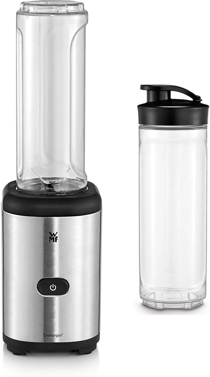WMF Kult X Mix & Go Mini Smoothie Maker, Standmixer, Blender elektrisch, Shake Mixer 300 Watt Leistung, Tritan-Kunststoff Flasche 600ml, auslaufsicherer Schraubdeckel, rutschfeste Füße, Silber/Schwarz