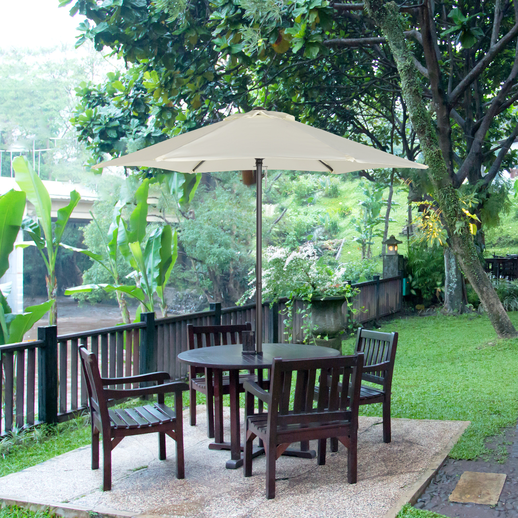 Outsunny Gerader runder Sonnenschirm für den Garten Ø 2 m Aluminiummast 6 Metallstreben und beige Plane