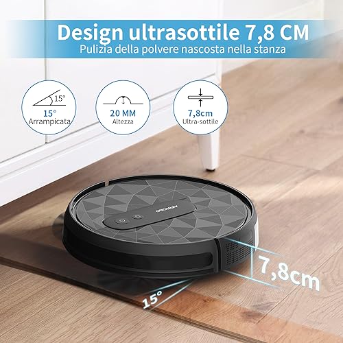 AIRROBO Robot Aspirapolvere, Potente Silenzioso Aspirapolvere Robot, WiFi/APP/Telecomando, Design Sottile, Ideale per Peli di Animali, Moquette e Pavimento Duro, P20 : Casa e cucina