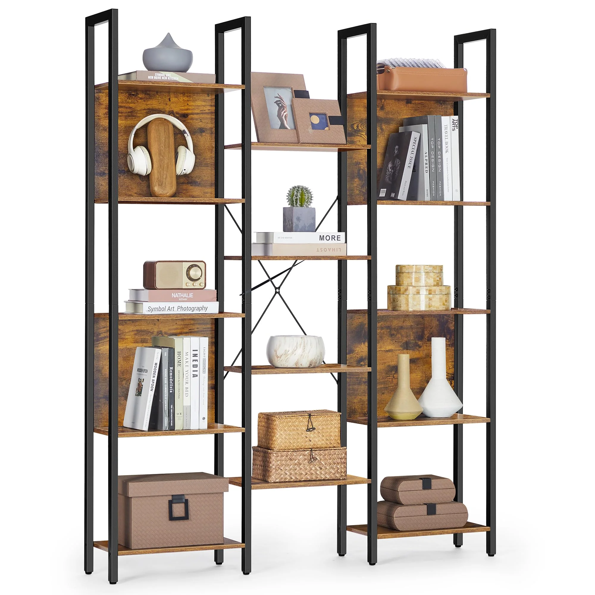 VASAGLE Bücherregal mit Metallrahmen, Standregal im Industrial-Stil