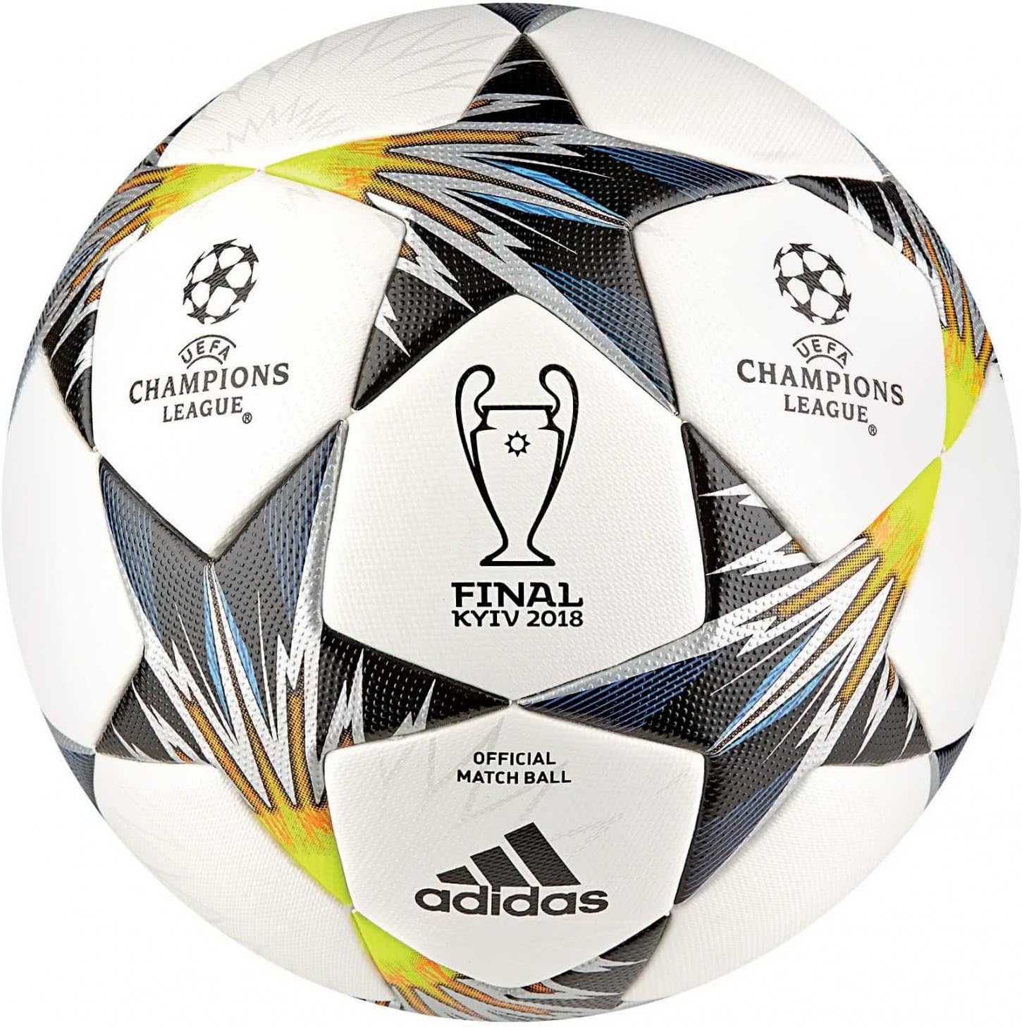 adidas Fußball Ball Finale Kiev OMB Ball, White/Black/SYELLO/Bl, 5, CF1203