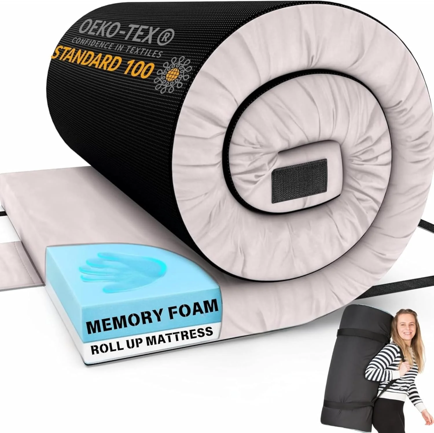 Matrix Comfort-Cell Memory Foam Camping Mattress Pad, Portable Foam Sleeping Pad for Camping, Roll up Sleeping Mat for Adults Floor Mattress Guest Floor Bed for Sleepover, Car, Tent SUV Cot Mattress