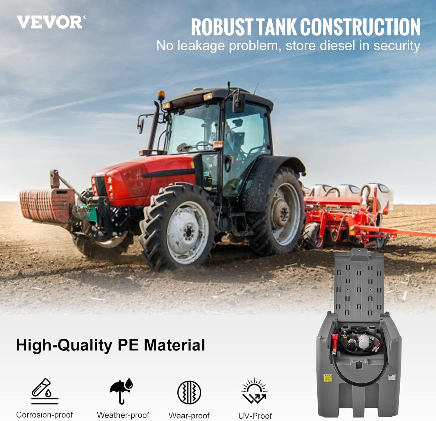VEVOR Portable Fuel Tank 439 Litre 12V DC Large Fuel Tank with Grey Transfer Pump for Tractor Ship Camper Outdoor Industries Construction Industries