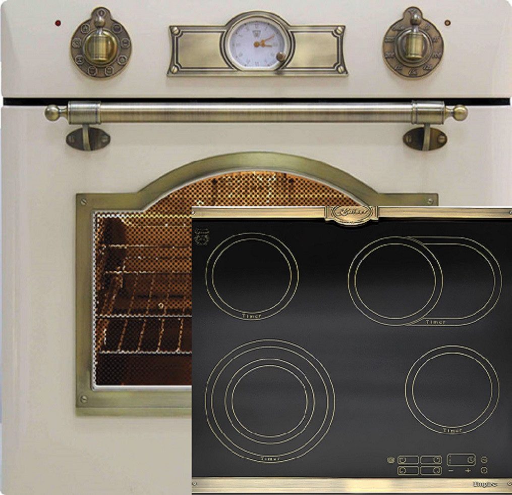 Backofen-Set Herd Set Autark Elektro Einbaubackofen, Teleskop-System, 67L, 8 Funktionen, 60 cm mit Exklusives Autarkers High Light Glaskeramik Kochfeld 60cm EH 6355 ElfEm+KCT 6185 Em