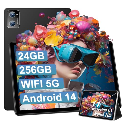 SUAAT 2025 Newest Tablet 11 Pollici 24 GB RAM   256 GB ROM (espandibile a 512GB), Android 14 Octa Core, 1280 * 800 HD, WiFi 6, Bluetooth 5.0, 8000 mAh, 13MP 5MP, Tablet con   Custodia, Nero : Informatica