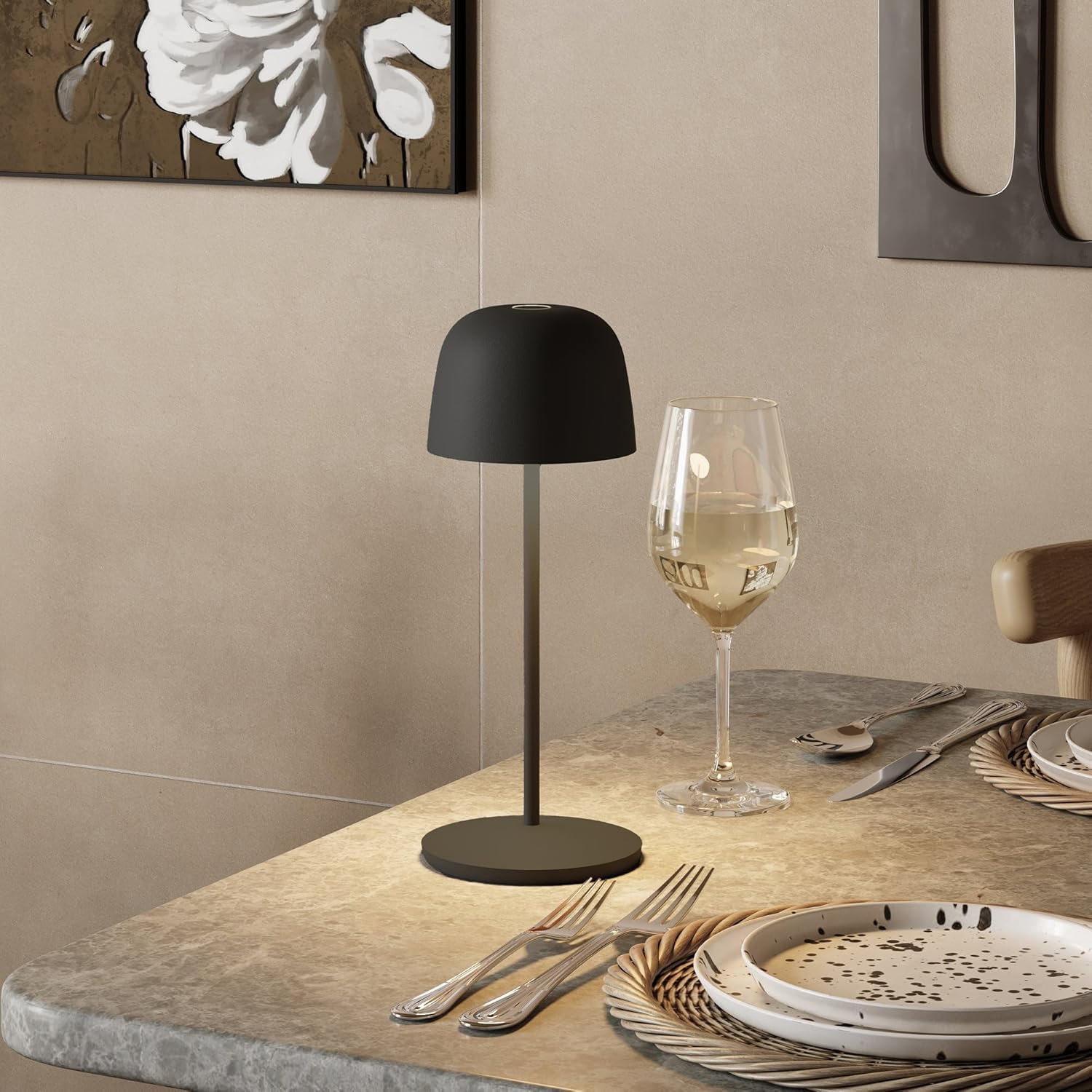 Lumisky 6 Stück Tischleuchte kabellos LED warmweiß dimmbar SOPHIA ROCK H28cm Grau Anthrazit mit Ladeplatte