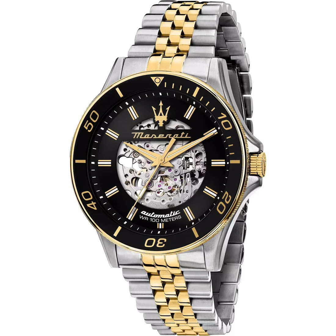 Orologio Maserati Sfida nero Skeleton dettagli oro giallo R8823140010