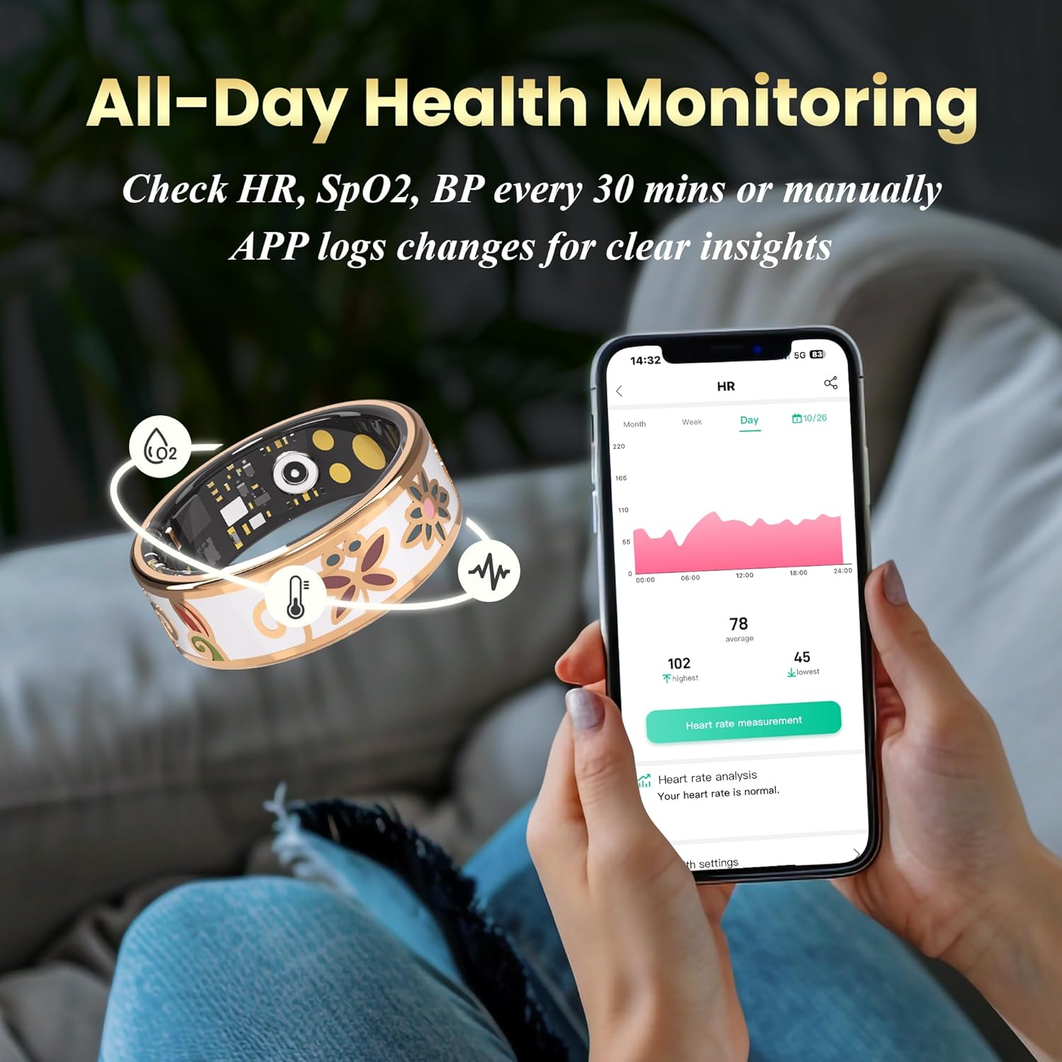 Enamel Craft Smart Ring für Damen & Herren - Keine Abonnementgebühr Fitness Tracker mit Schlaf-Tracking, Herzfrequenz, SpO2 - IP68 Wasserdicht für iPhone Android - Aktivitätstracker Fernbedienung