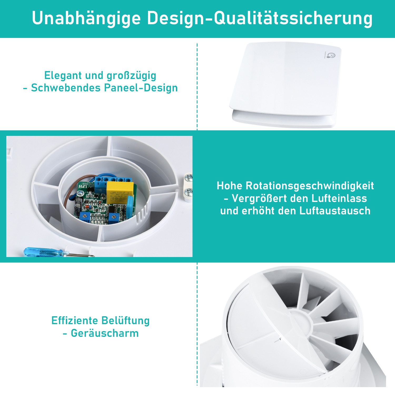 Wandventilator Badlüfter mit Feuchtsensor und Nachlauf und Timer 100/150mm