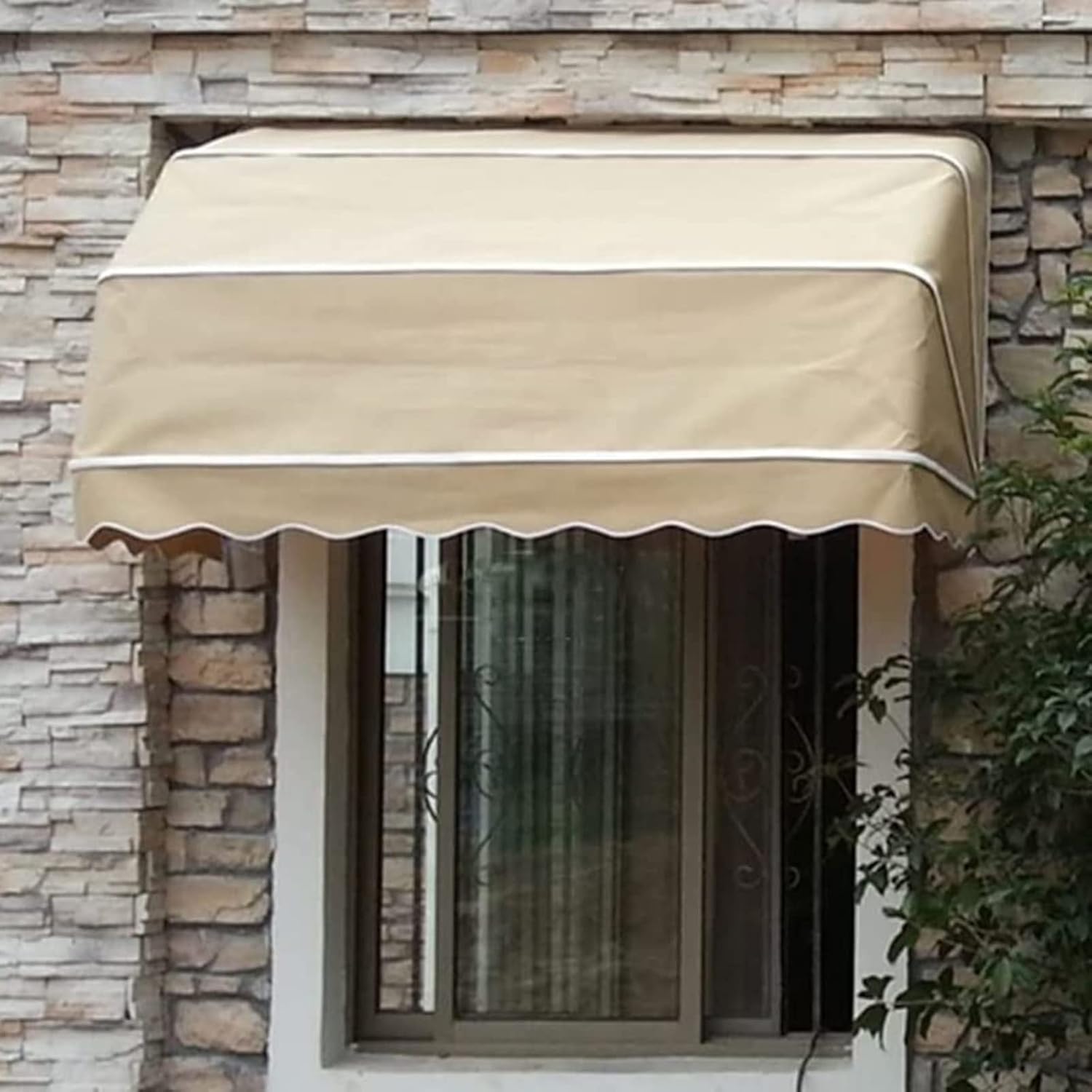 Awning for Doors and Windows - Fixed Outdoor Waterproof Rain Snow Canopy Canopy with Aluminium Frame for Porch Decoration (Colour: Khaki, Size : 140 x 80 x 80 cm)