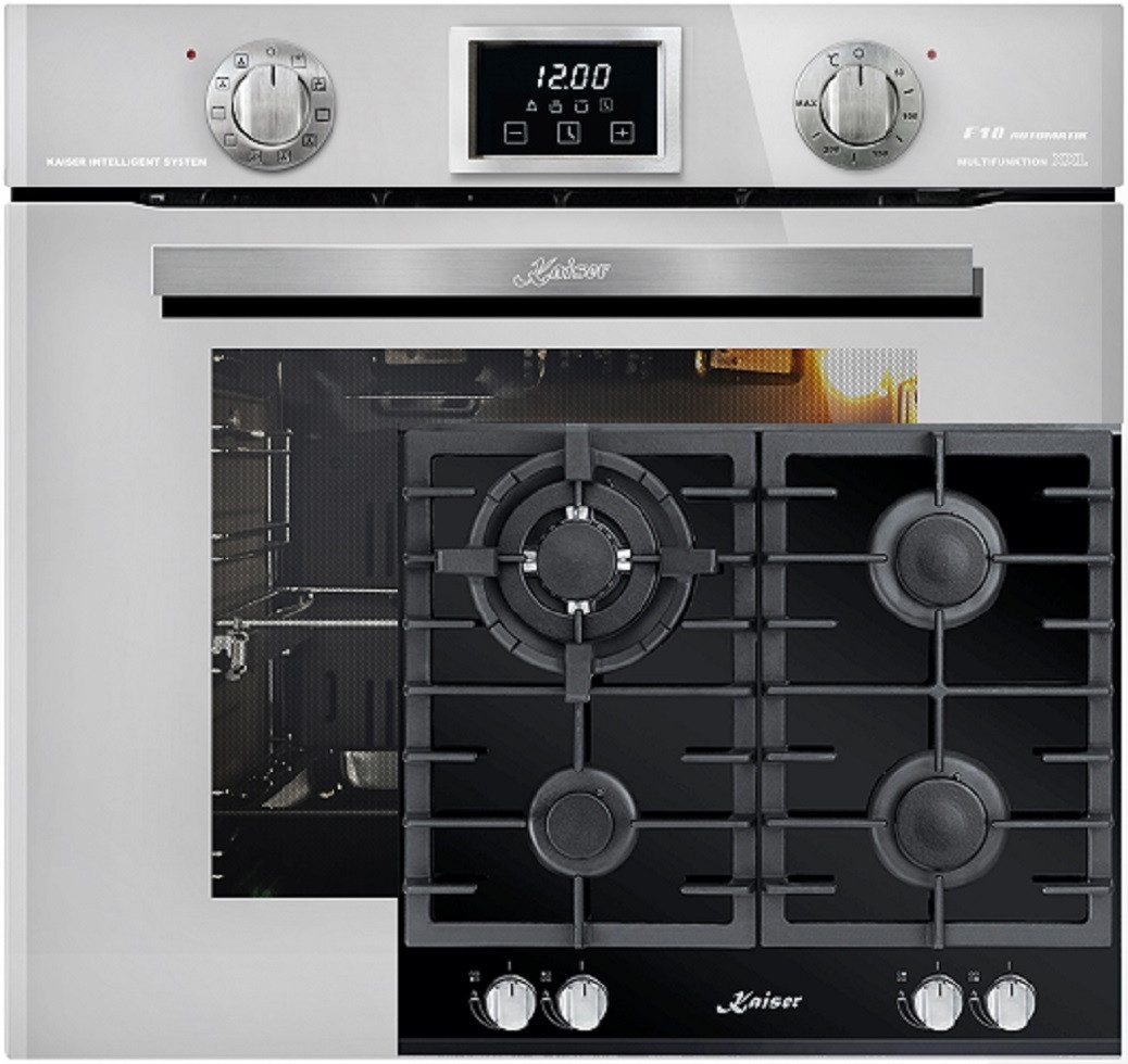 Backofen-Set Herd Set Autark Elektro Backofen, Autark, 79L, Drehspieß, 10 Funktionen mit Gas-Kochfeld, 60cm, Schwarz Glas,Erdgas, Propangas EH 6326 W+KCG 6380/