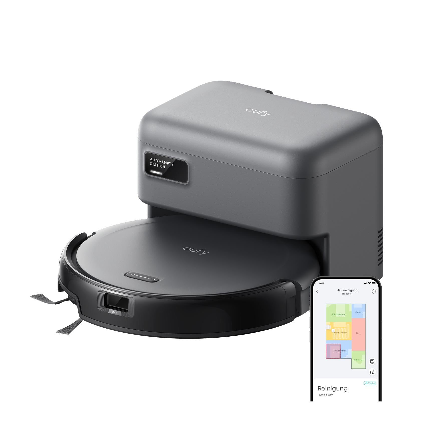 Saugroboter mit automatischer Absaugstation, 4000 Pa Saugkraft, 7,2 cm flach, für Tierhaare