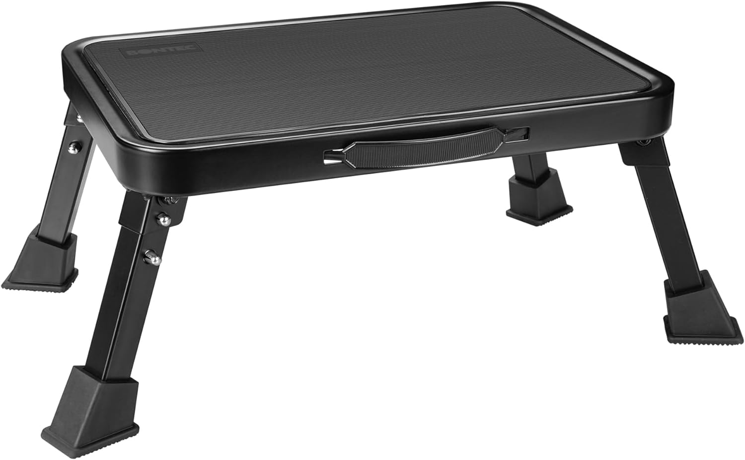 BONTEC Sgabello pieghevole, capacità di carico 150 kg, pedale largo antiscivolo, scala in metallo, maniglia portatile, piedini in gomma, design pieghevole, per camper, cucina, bagno, bianco