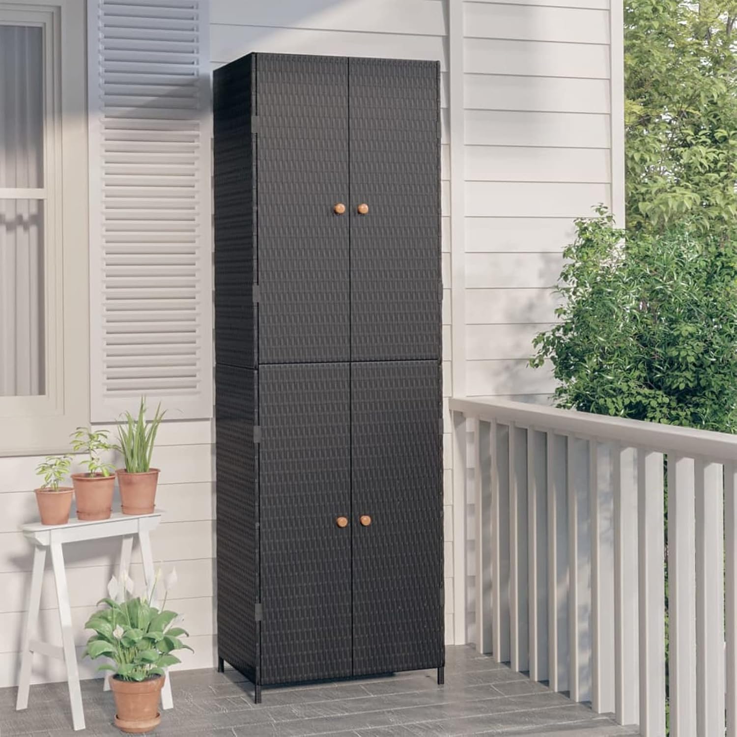 Rattan Garden Cabinet Black PE 59 x 40 x 180 cm Storage Cabinets and Cabinets