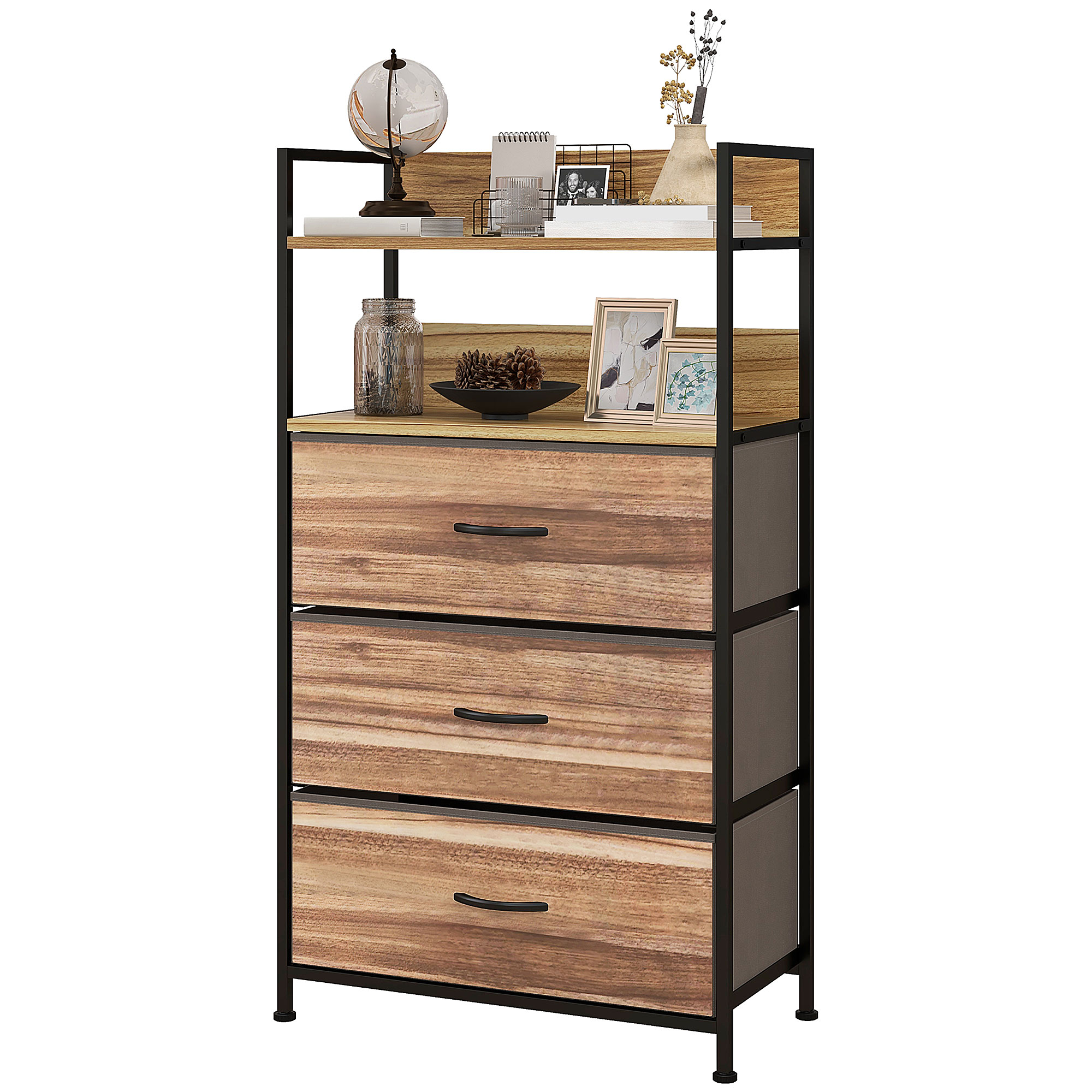 HOMCOM Aufbewahrungskommode im Industriestil mit 3 herausnehmbaren Stoffschubladen und 2 Regalen - 60 x 29 x 101 cm - MDF und Metall