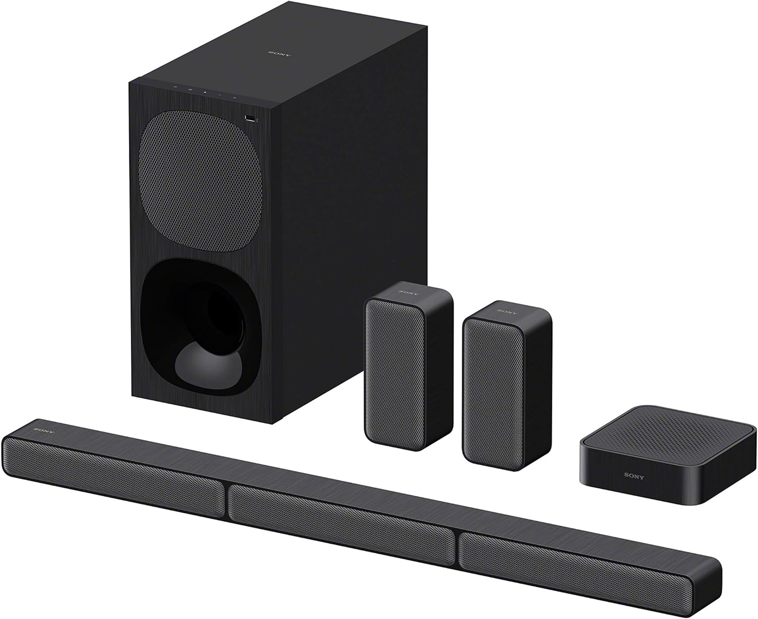 HT-S40R - Soundbar per TV a 5.1 canali 600W Dolby Digital, Subwoofer cablato e Speaker posteriori wireless, connessione Bluetooth, Colore Nero