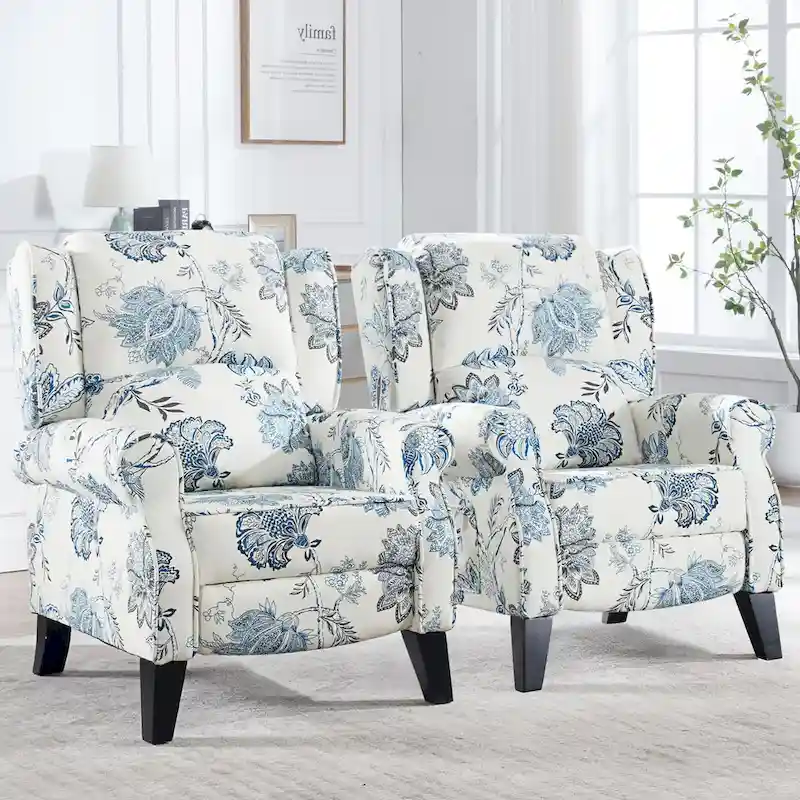 Manual Pushback Recliner Adjustable Accent Chair Wingback Armchair Set of 2