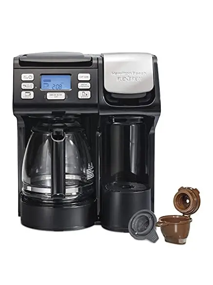 Hamilton Beach FlexBrew Trio 2 Way Coffee Maker, Compatible with K Cup Pods or Grounds, Combo, Single Serve & Full 12c Pot, Black   Fast Brewing (49902)