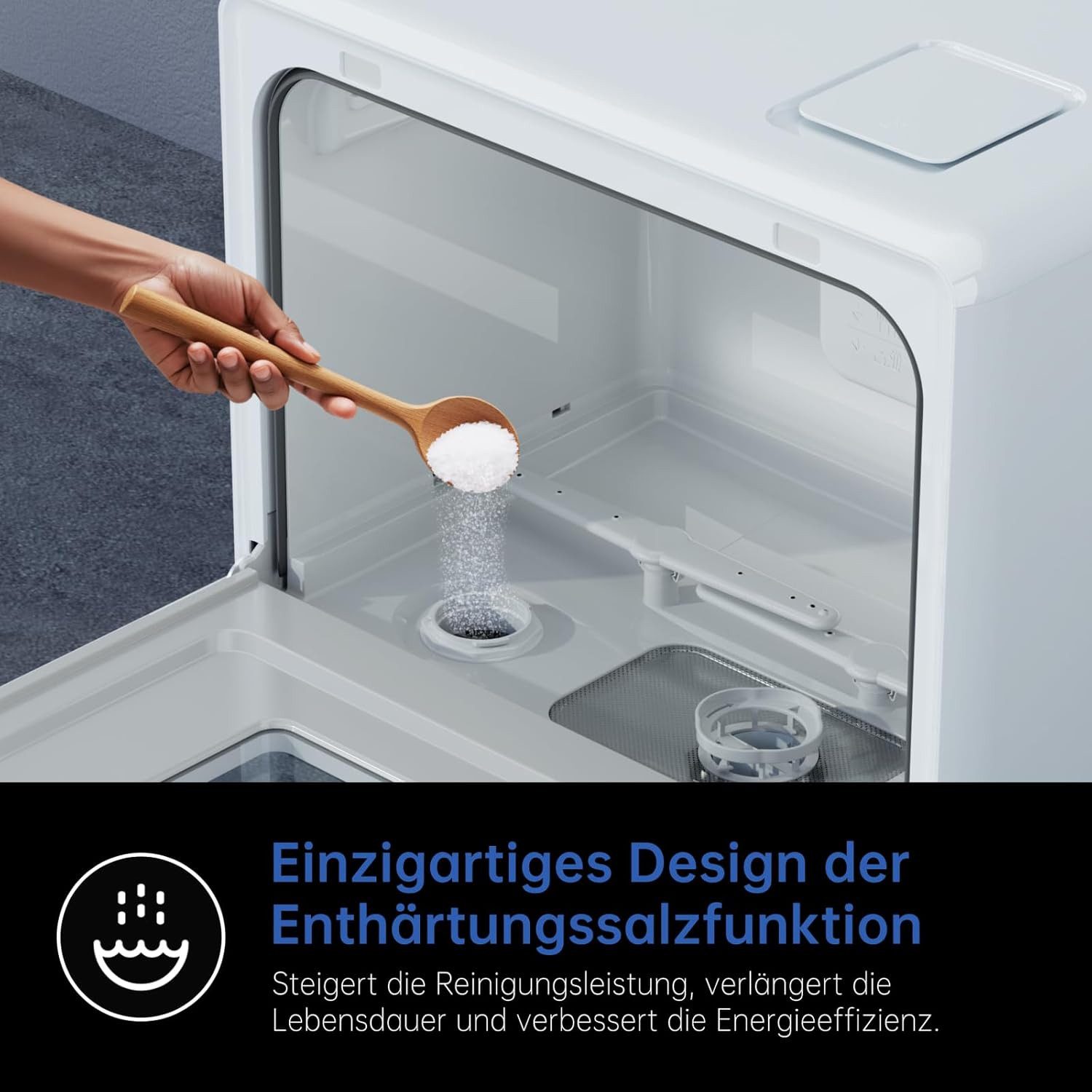 Tischgeschirrspüler ZMW-DTHA01 Mini Geschirrspüler,mit 7+2 Programmen, 36 * 55cm-Extraflach & Breitbau,Weichwasseranlage,12H Timer