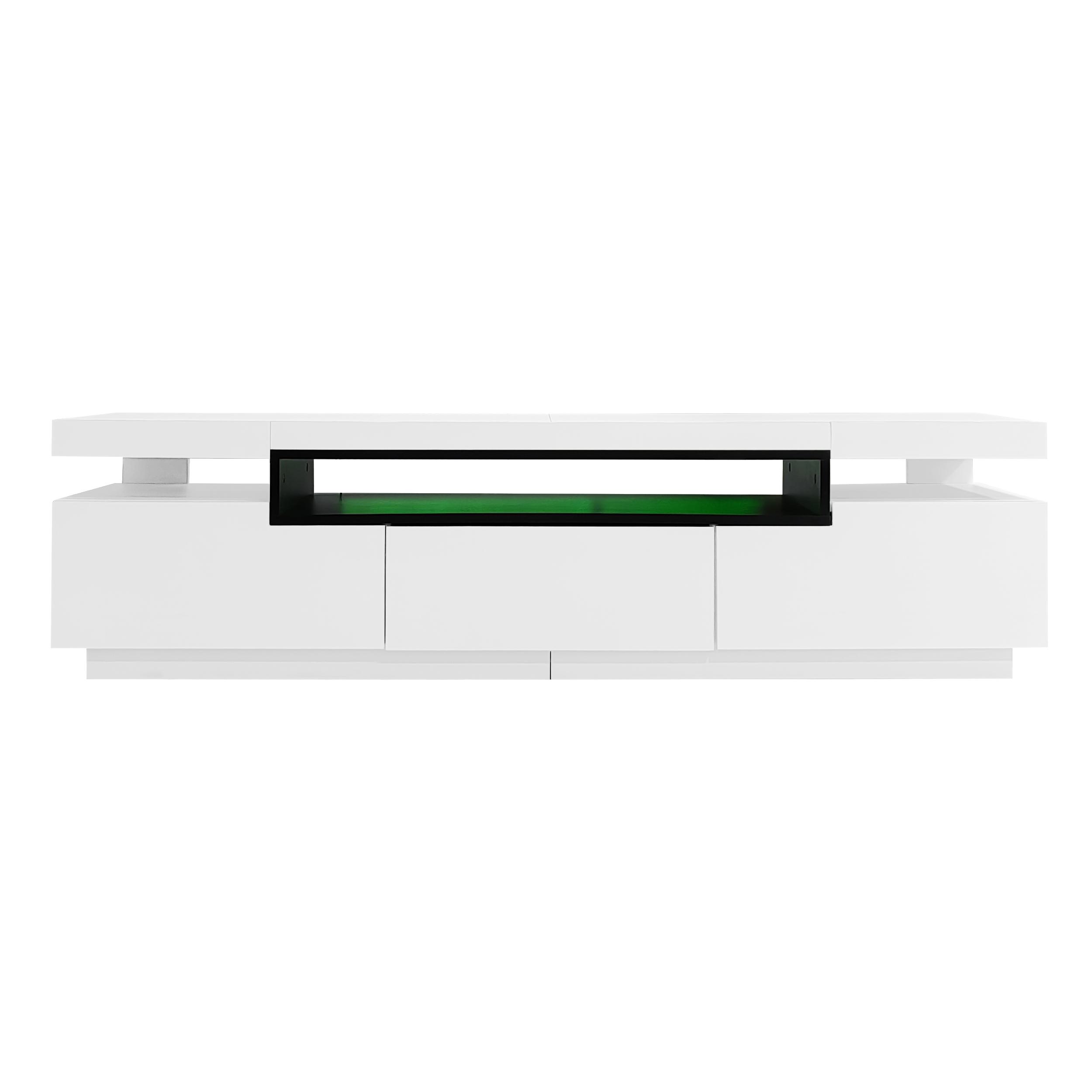Eleganter TV-Unterschrank für TV 70-79 Zoll mit LED-Beleuchtung und 3 Schubladen, Weiß