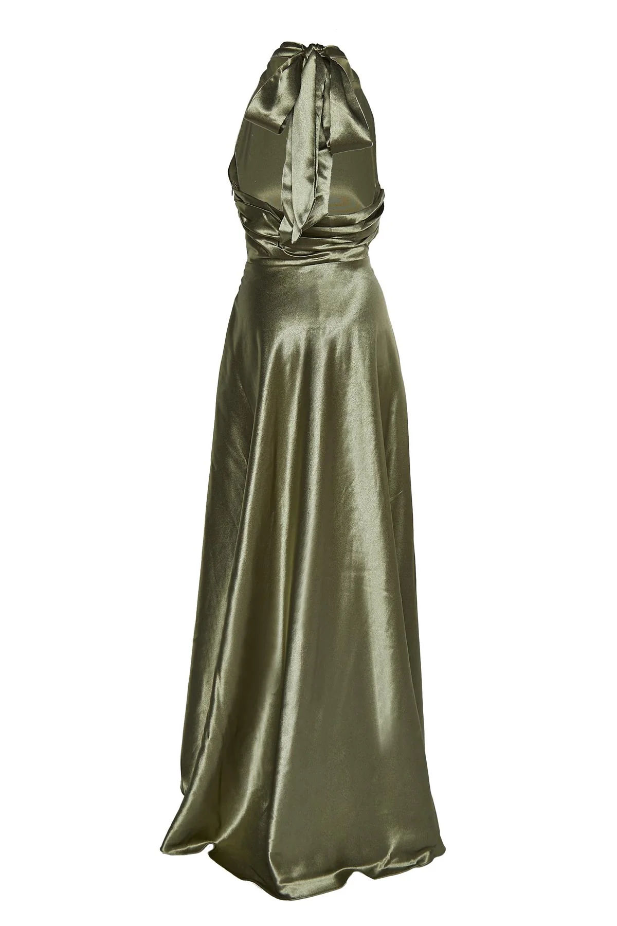Cleo Sage-Green Halterneck Bias-Cut Maxi-Dress