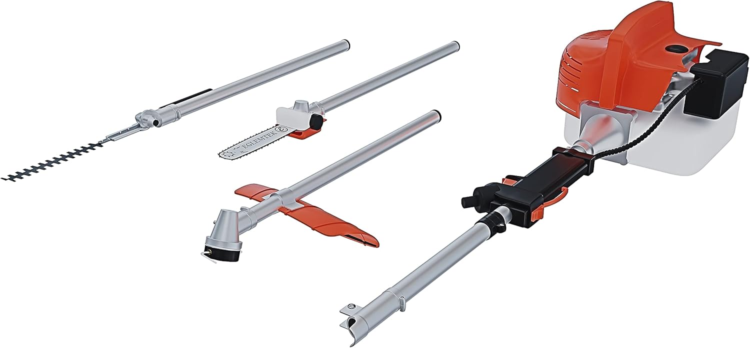 BRICOZONE Decespugliatore Tagliaerba a Scoppio Benzina 52 cc Multifunzione 4 in 1 Tagliasiepi Troncarami Tagliabordi Motosega Uso Professionale Potatura Giardinaggio Arancione
