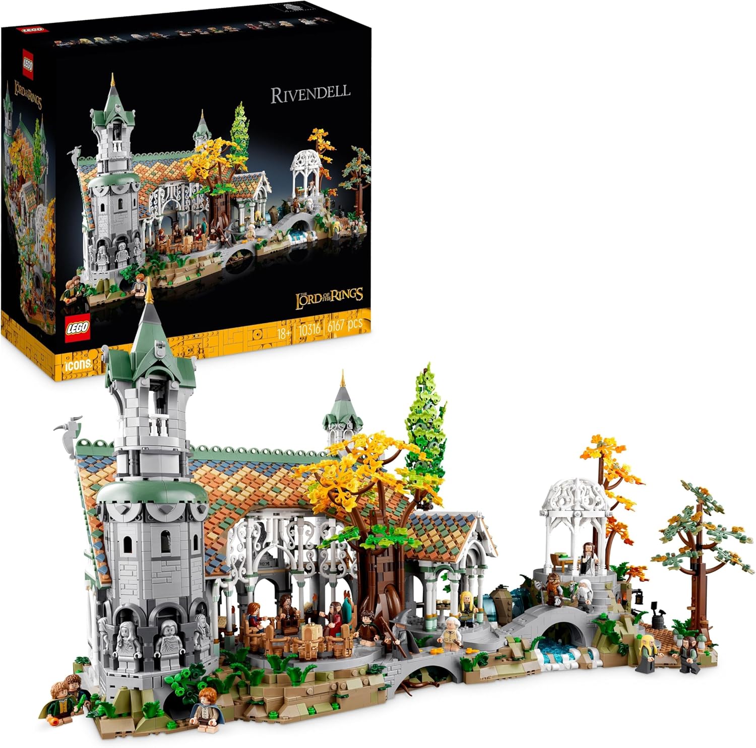 Icons EL SEÑOR DE LOS Anillos: RIVENDEL - Regalo por el Día del Padre - Maqueta para Construir de la Tierra Media - Gran Set con 15 Minifiguras Inc. Frodo, Bilbo, Gandalf y Legolas 10316
