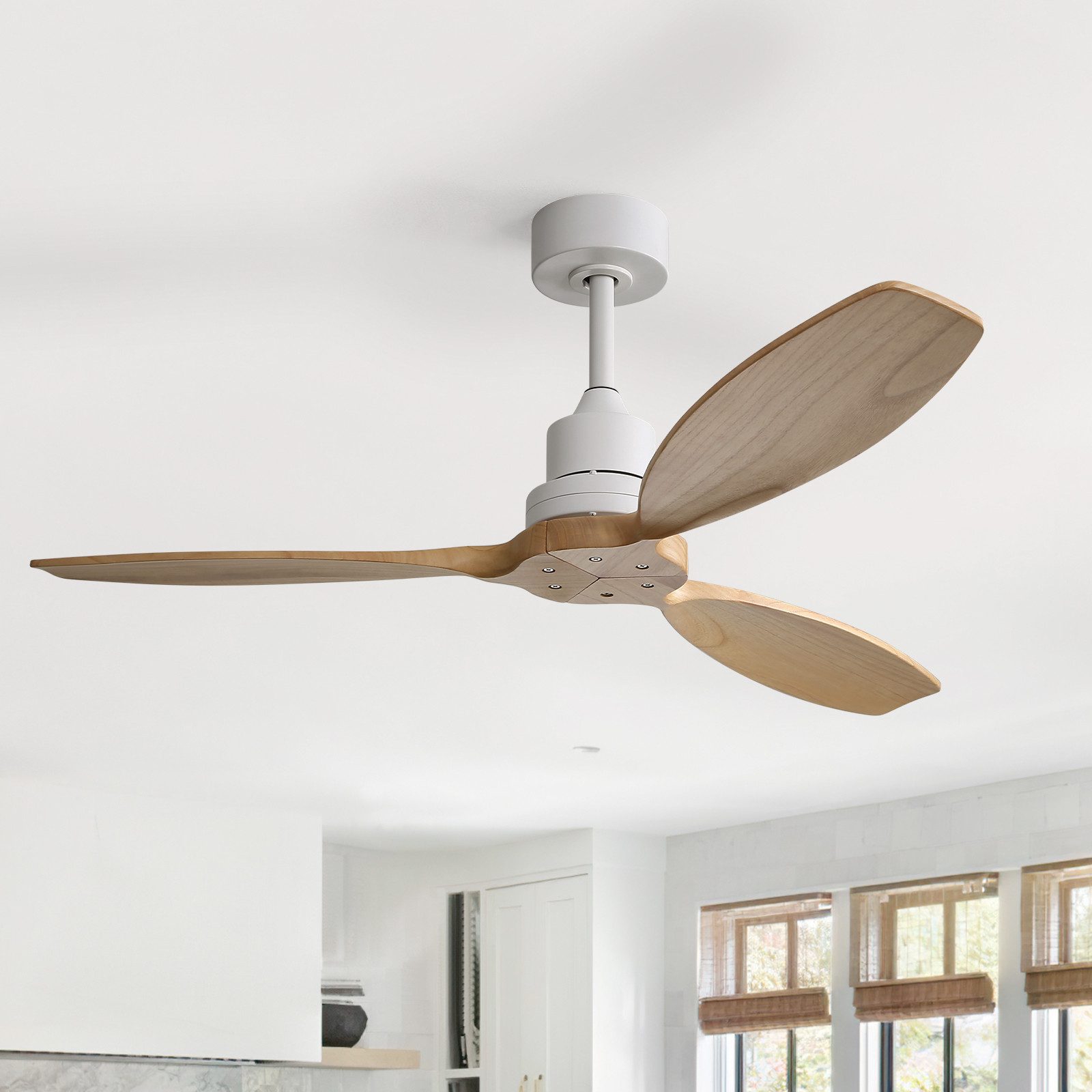 Deckenventilator mit Massivholzflügeln, ohne Licht, 132cm Deckenlüfter