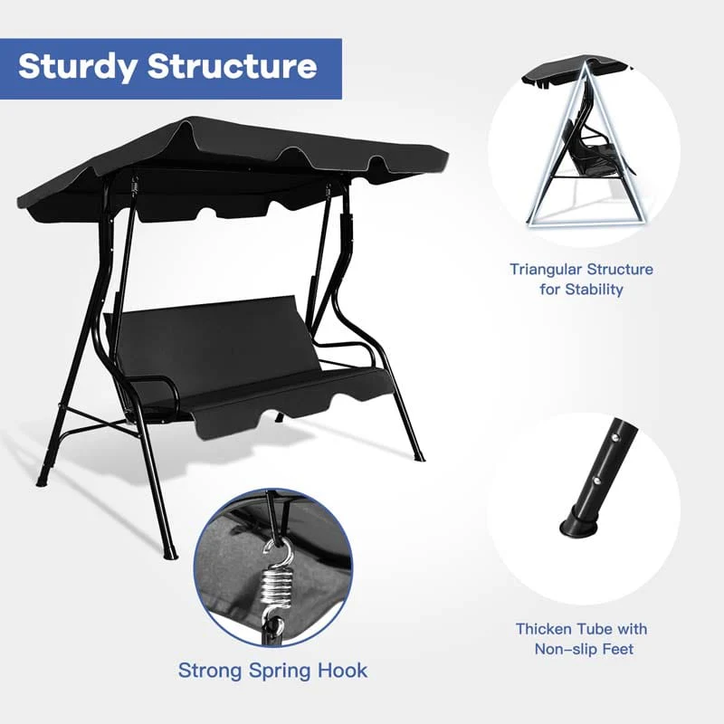 Eletriclife 3 Seat Outdoor Patio Canopy Swing with Cushioned Steel Frame