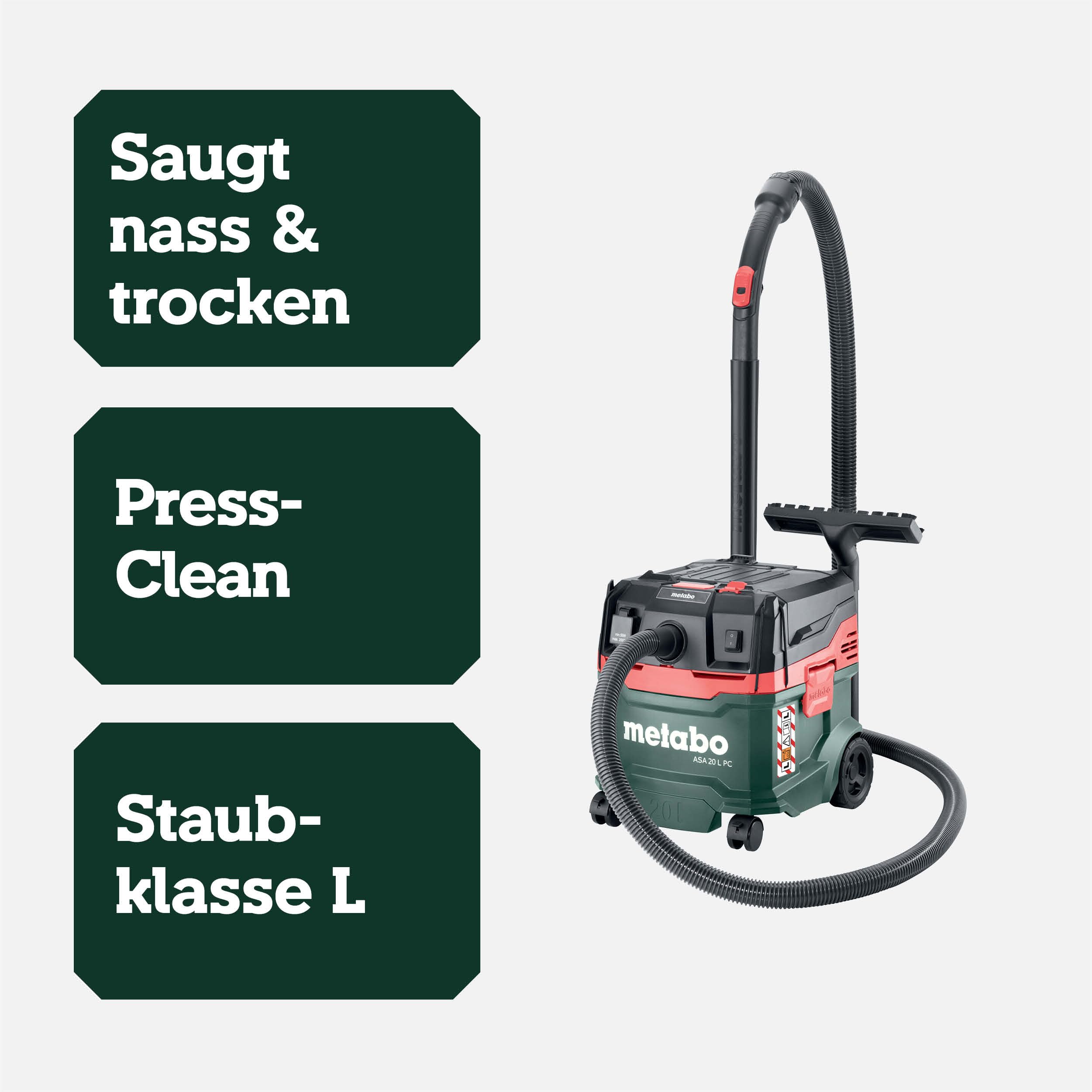 Nass-Trockensauger ASA 20 L PC, Staubklasse L, 1200 W, mit Quick-Zubehörsystem und PressClean-Filterabreinigung