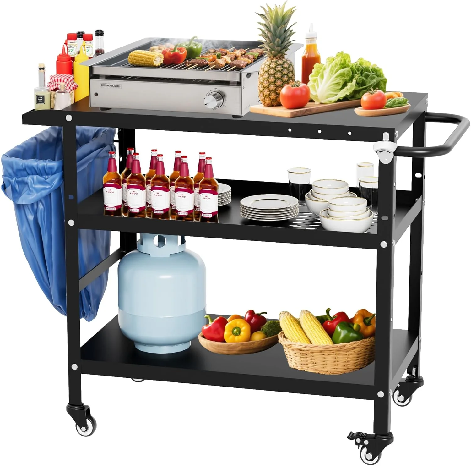 Outdoor Grill Cart with Wheels BBQ Prep and Pizza Oven Table